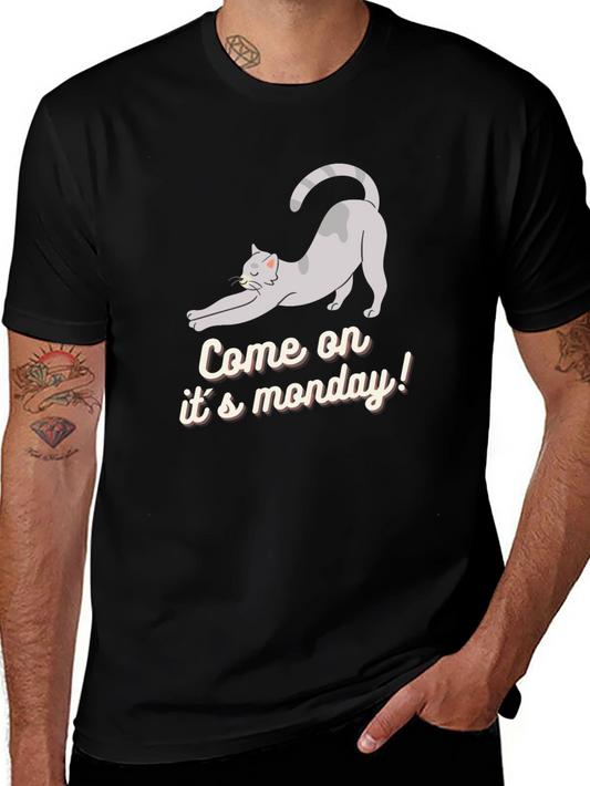 Camiseta Negra: Gato Perezoso Llega el Lunes