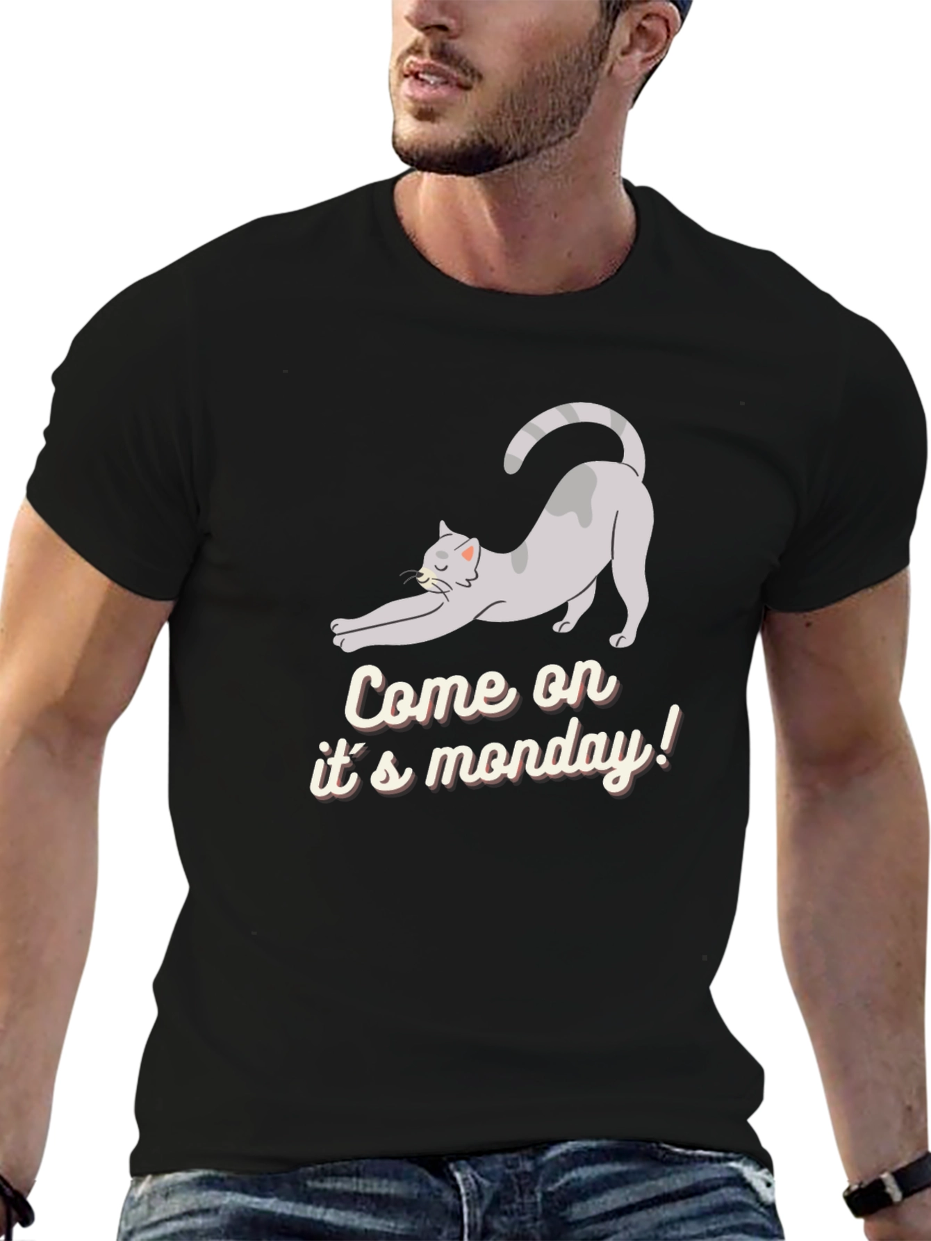 Camiseta Negra: Gato Perezoso Llega el Lunes