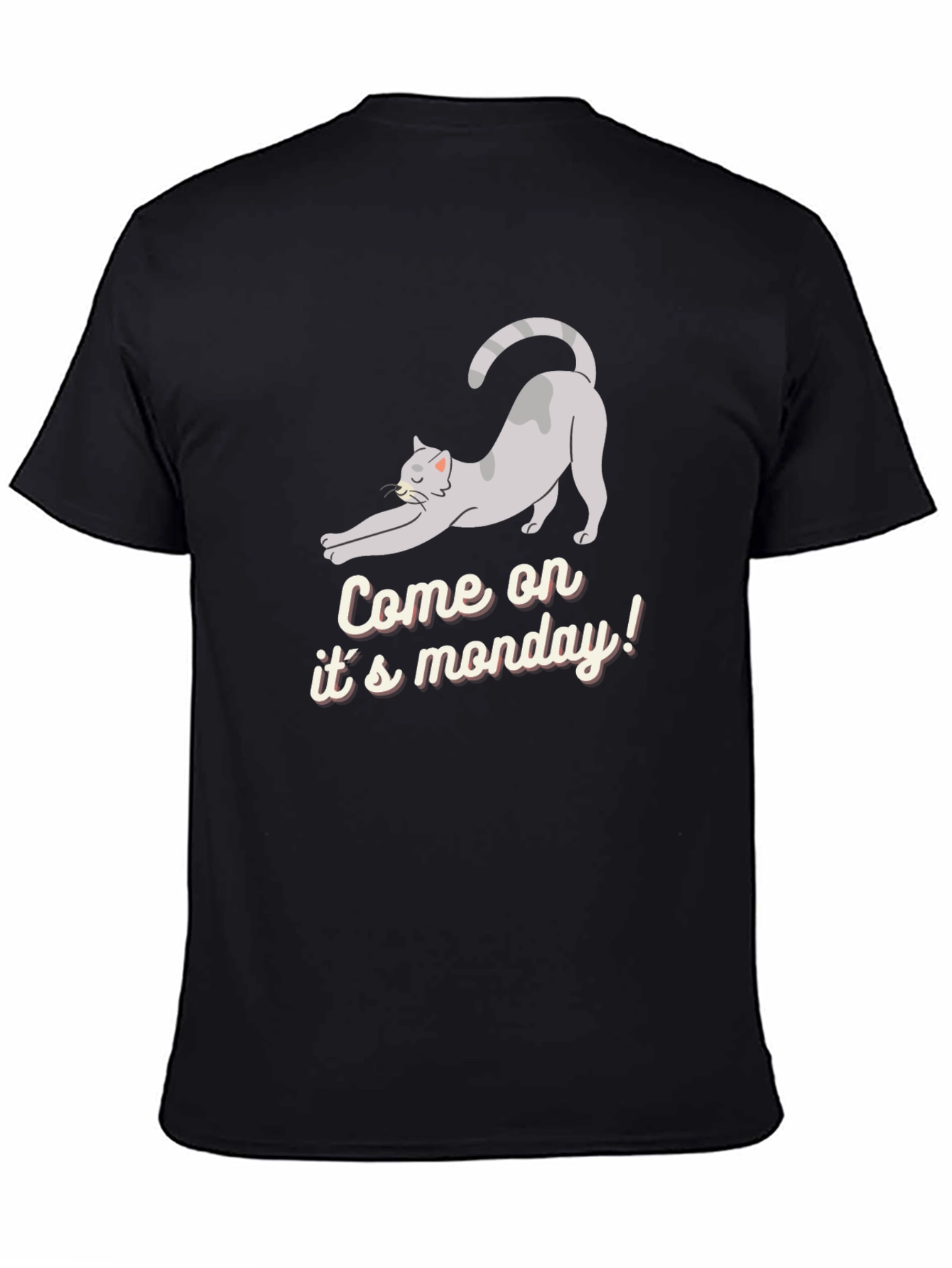 Camiseta Negra: Gato Perezoso Llega el Lunes