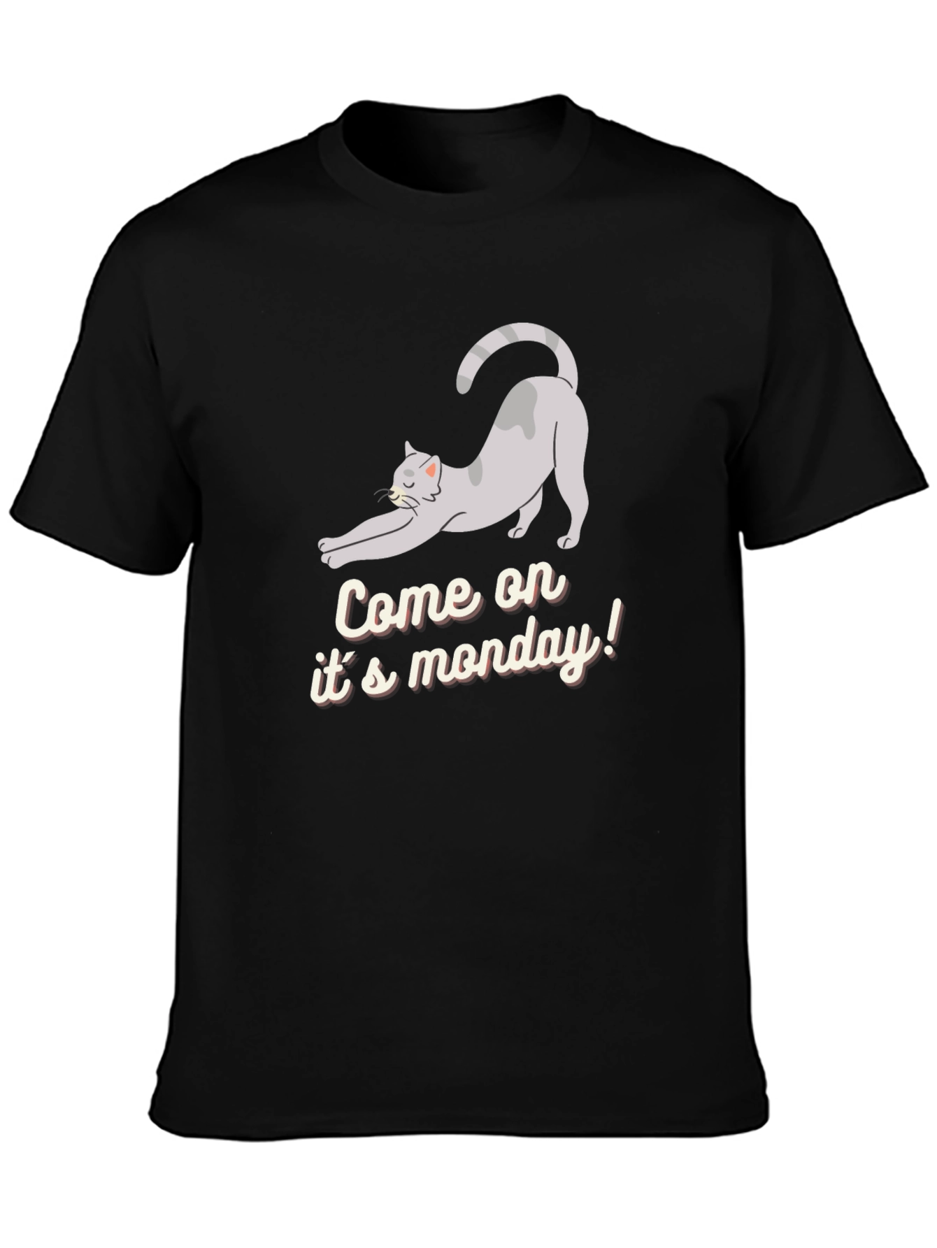 Camiseta Negra: Gato Perezoso Llega el Lunes
