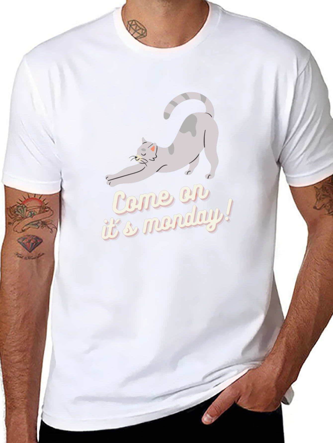 Camiseta Negra: Gato Perezoso Llega el Lunes