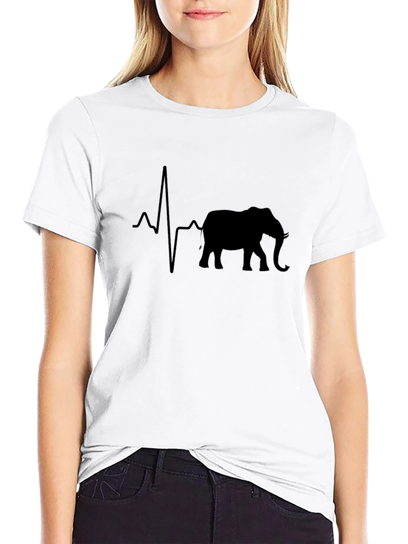 Camiseta Negra con Diseño de Elefante y Latido