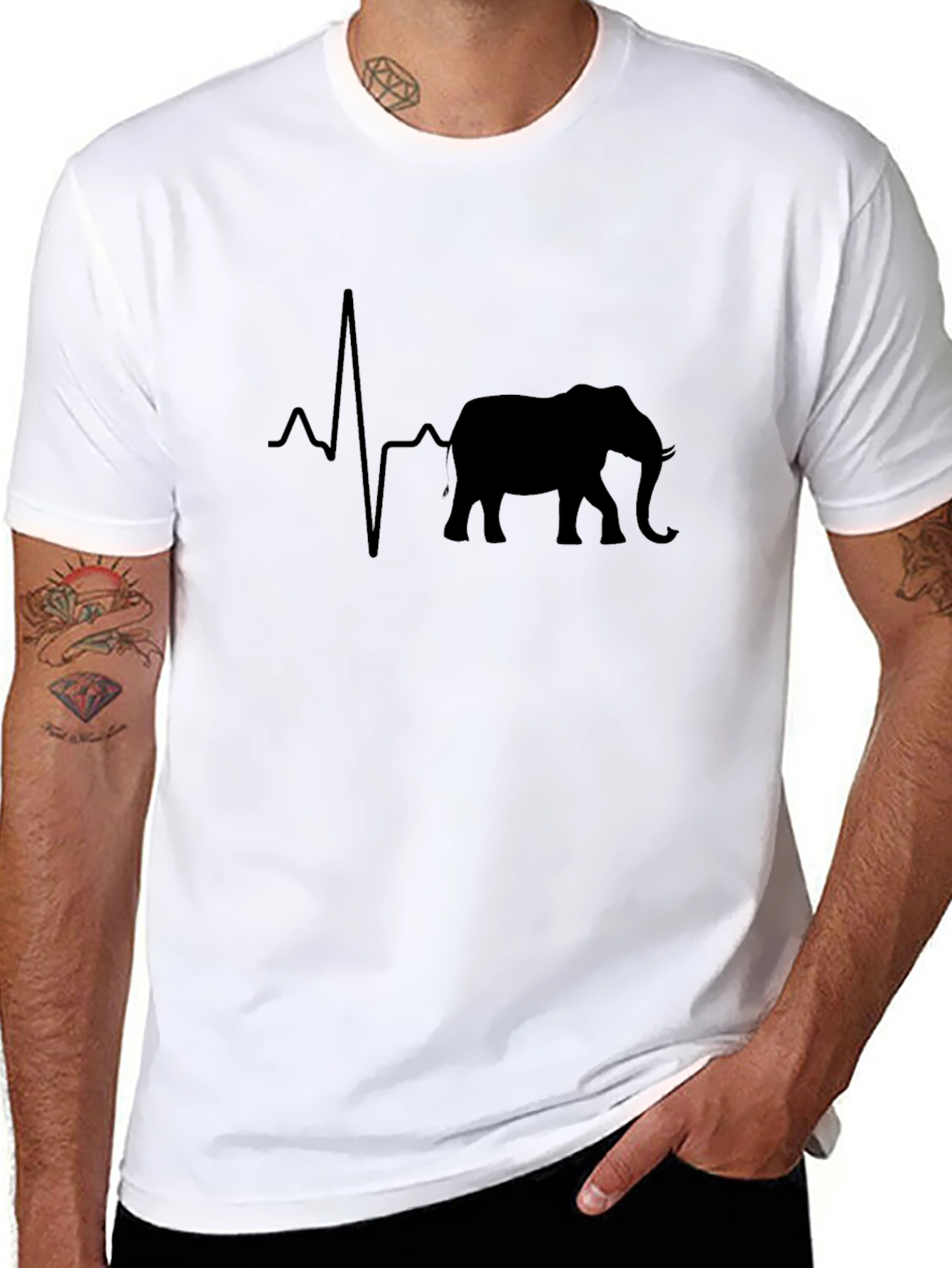 Camiseta Negra con Diseño de Elefante y Latido