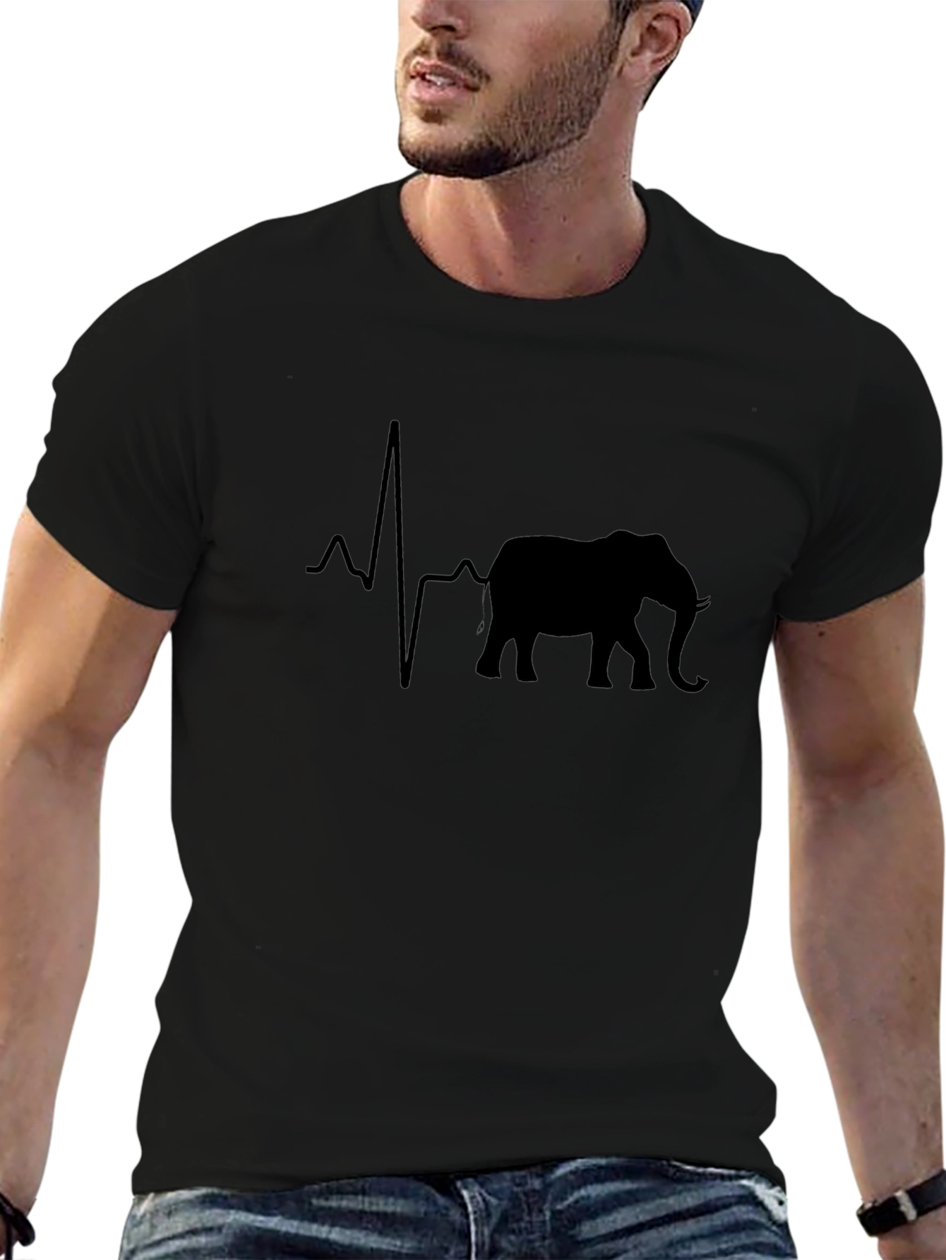 Camiseta Negra con Diseño de Elefante y Latido
