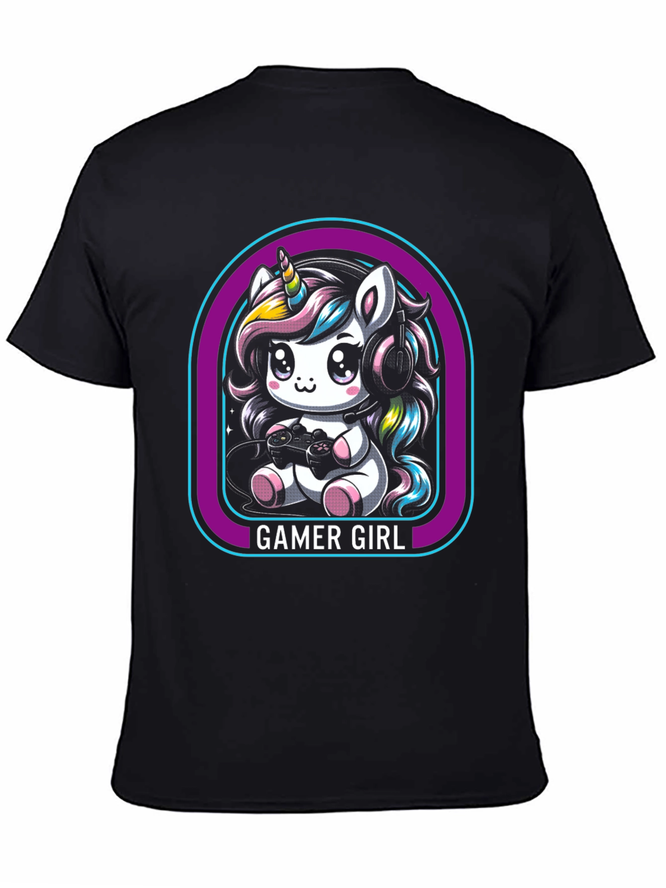 Camiseta Negra Unicornio Gamer Girl