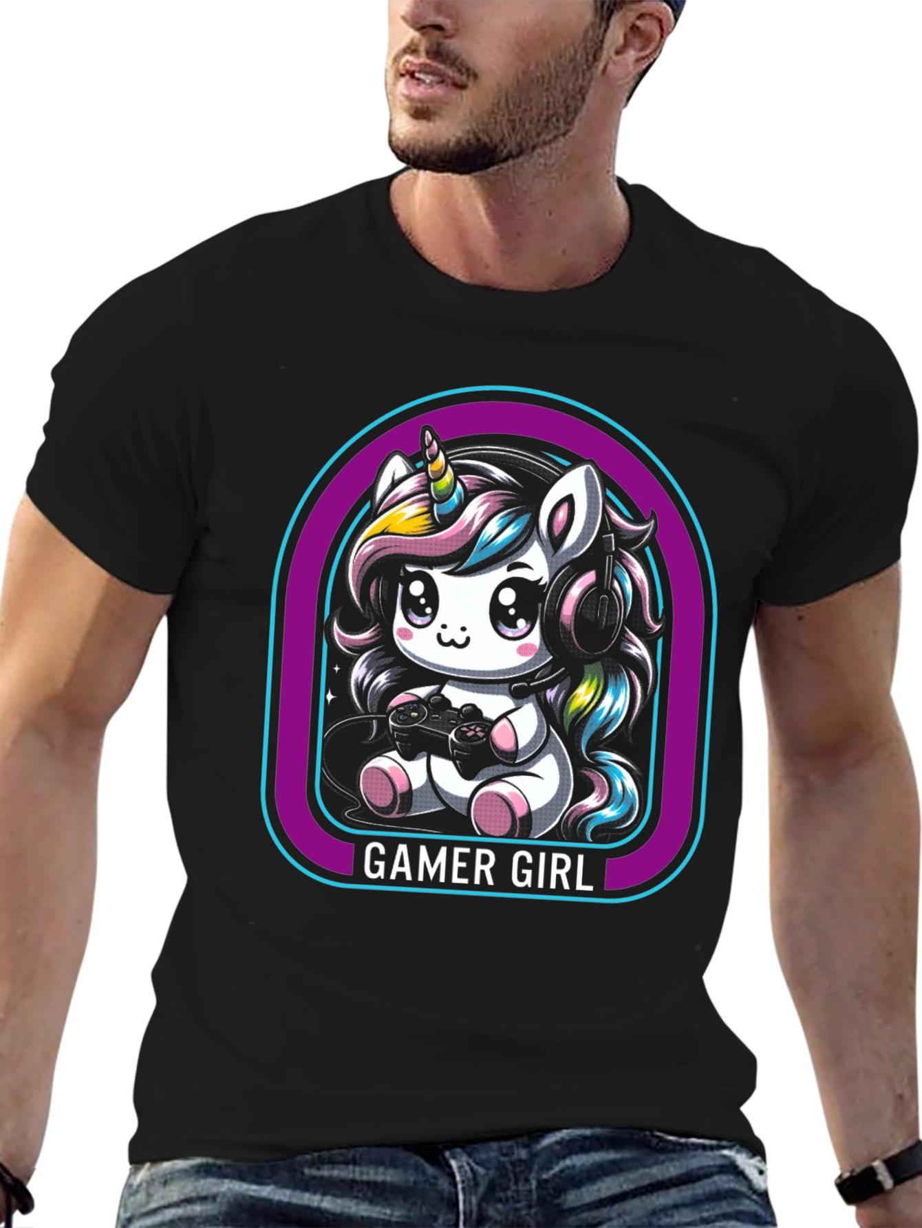 Camiseta Negra Unicornio Gamer Girl