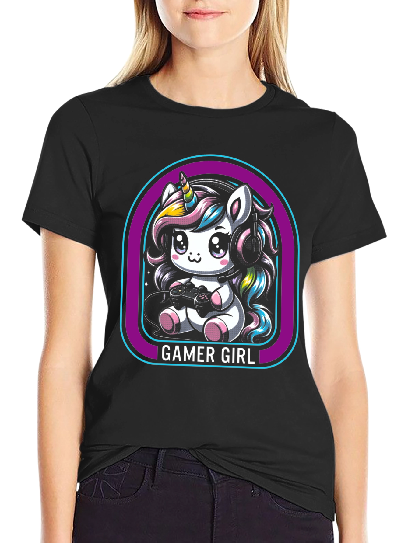 Camiseta Negra Unicornio Gamer Girl