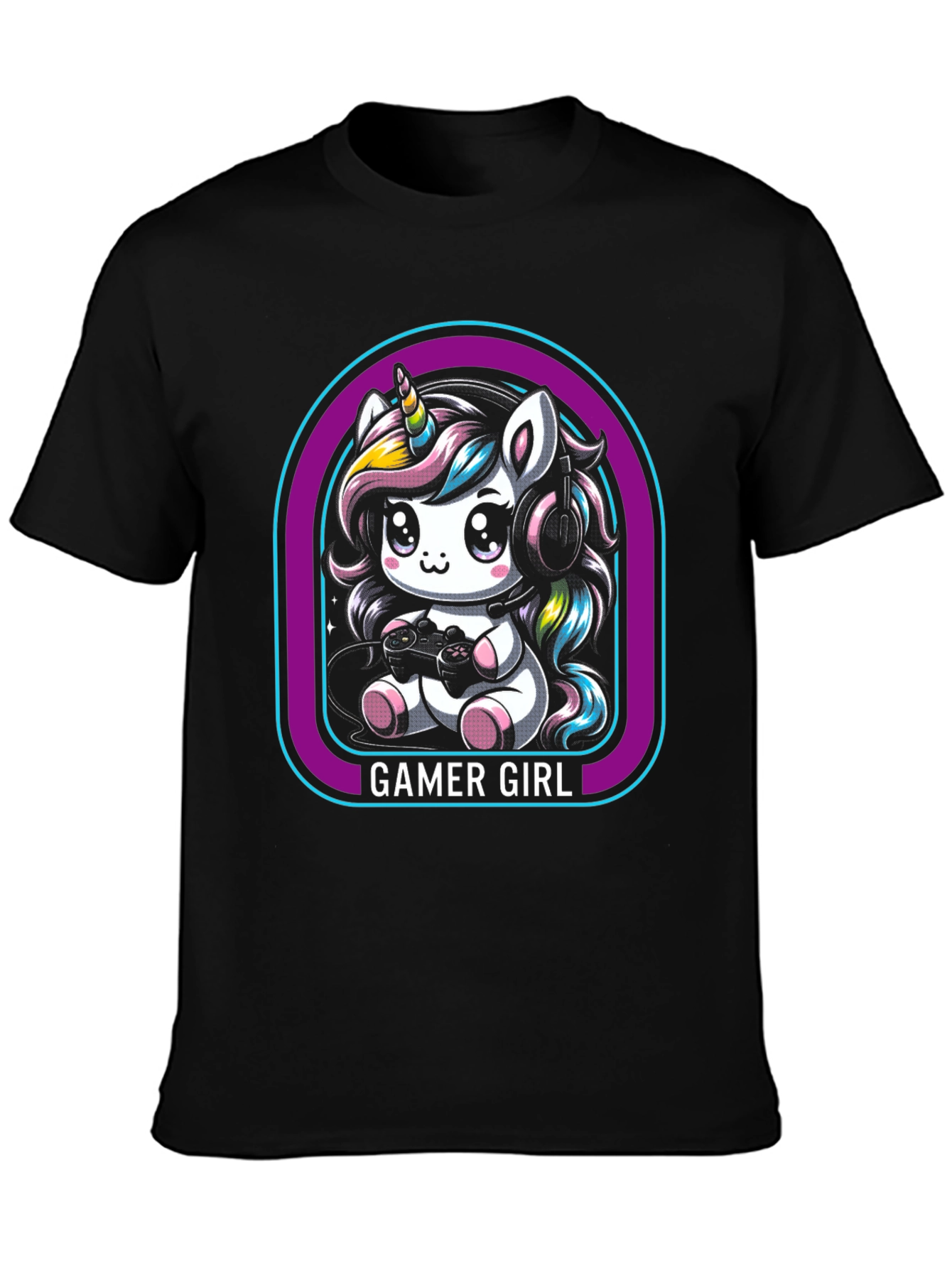 Camiseta Negra Unicornio Gamer Girl