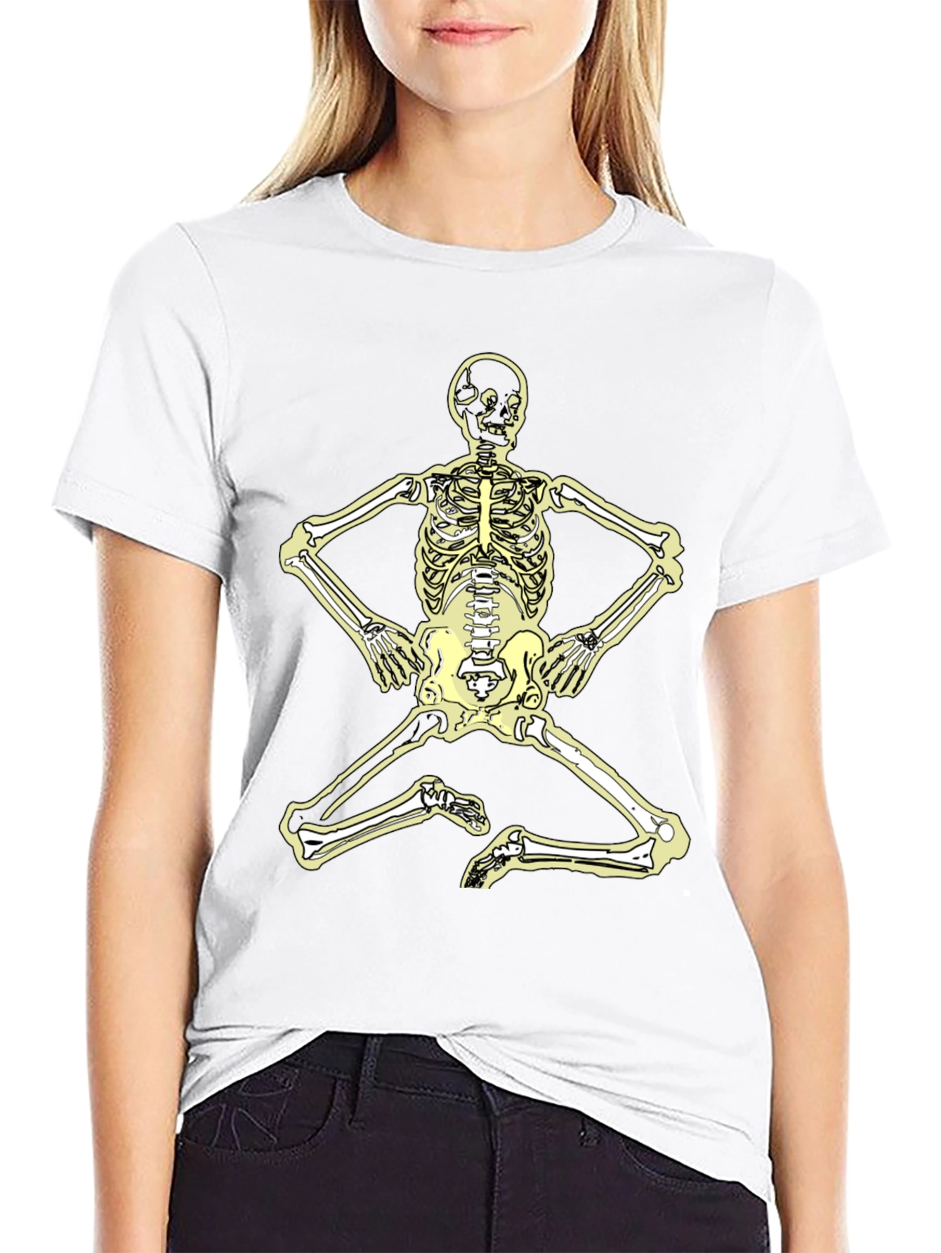 Camiseta Negra con Diseño de Esqueleto Yoga