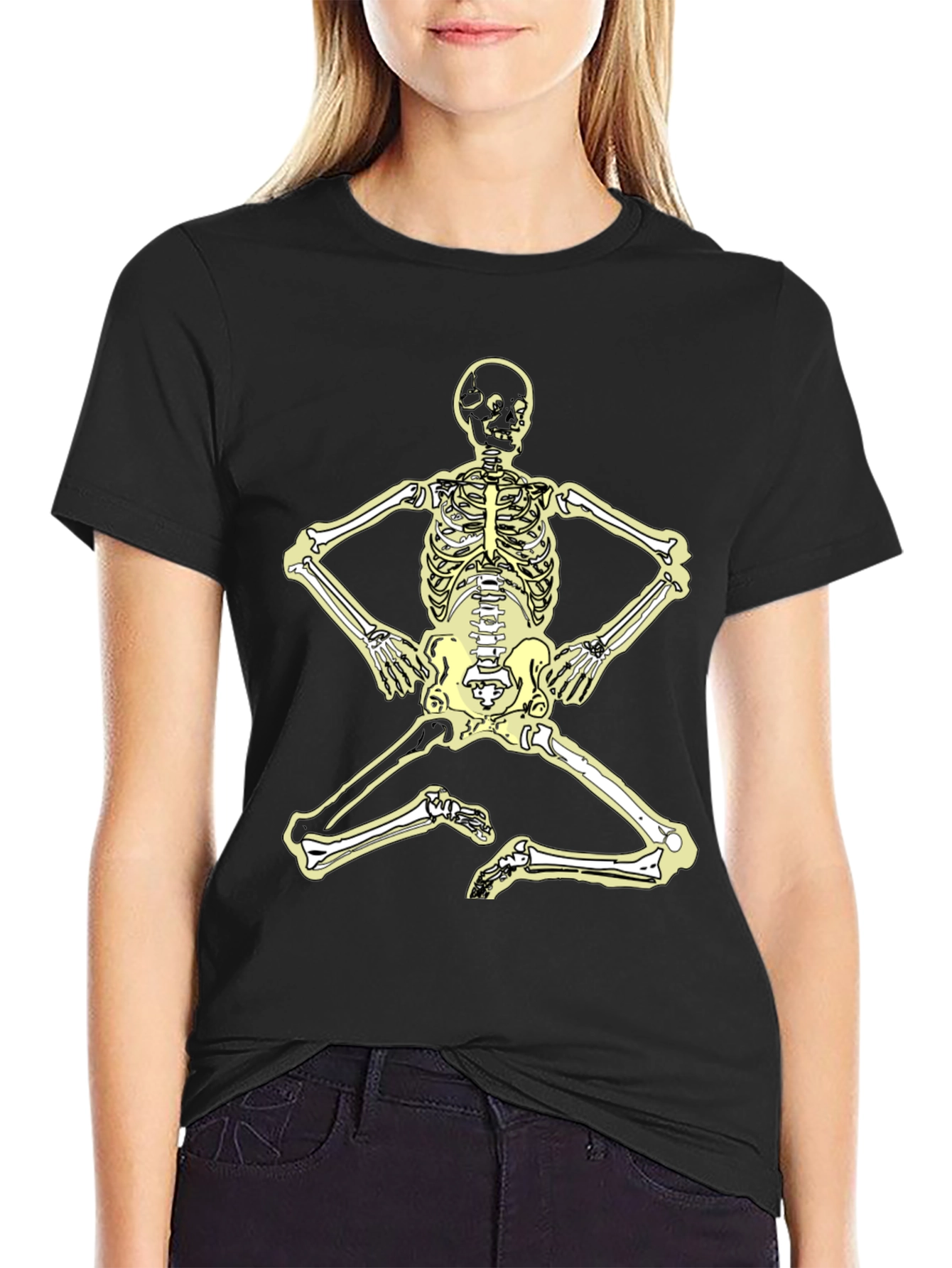 Camiseta Negra con Diseño de Esqueleto Yoga