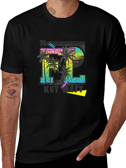 Camiseta Negra con Diseño Tropical Key West