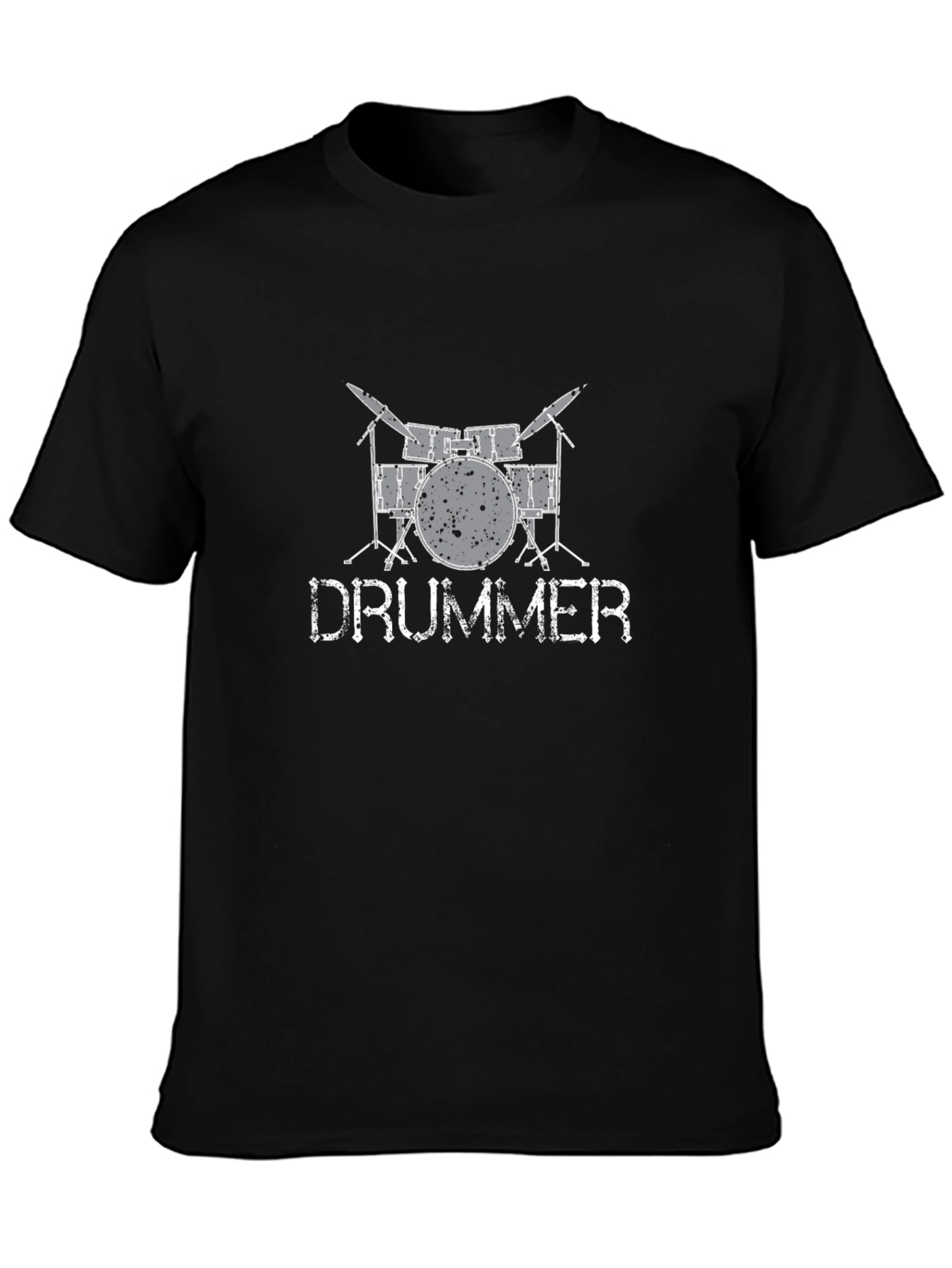 Camiseta Negra con Estampado de Batería y DRUMMER