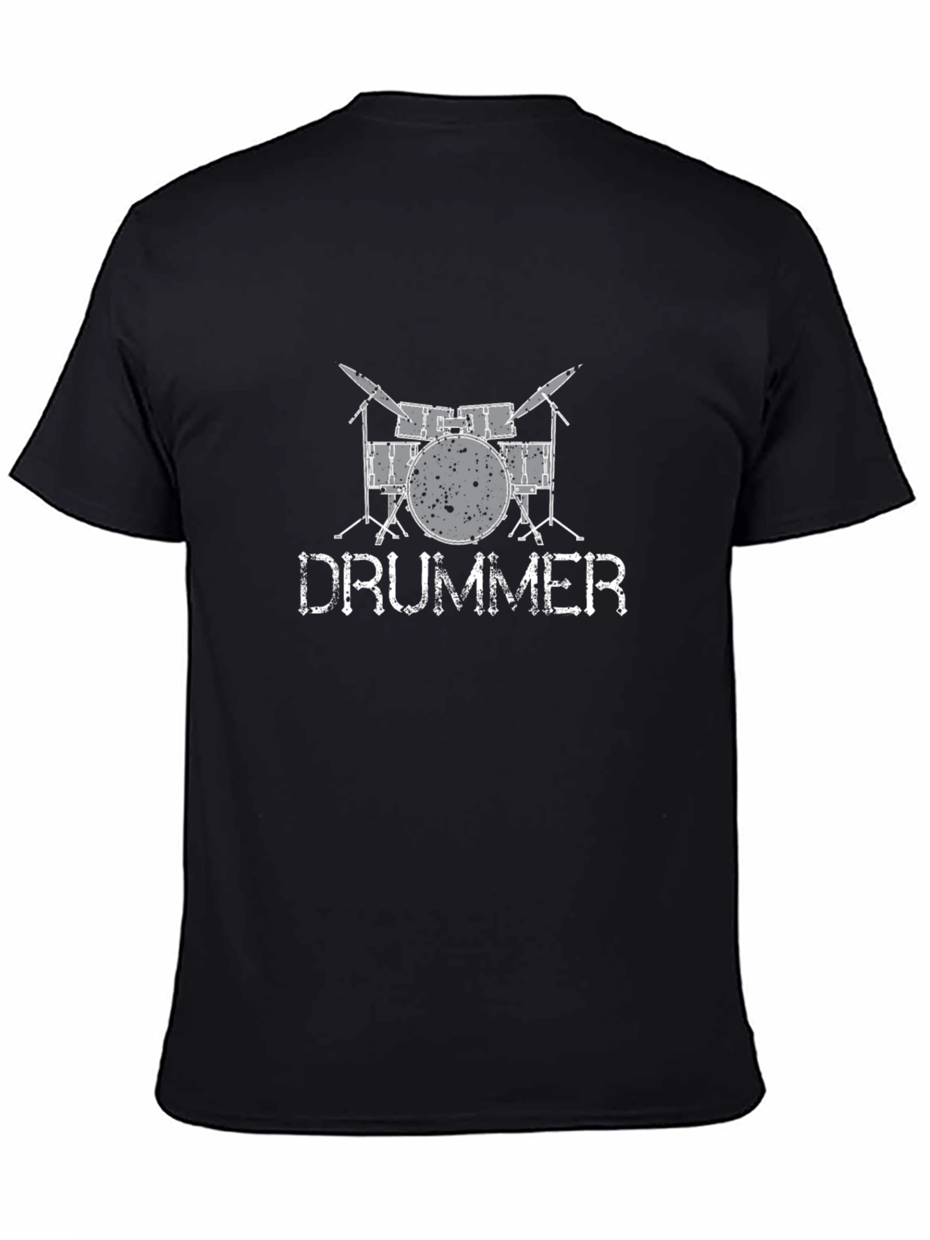 Camiseta Negra con Estampado de Batería y DRUMMER