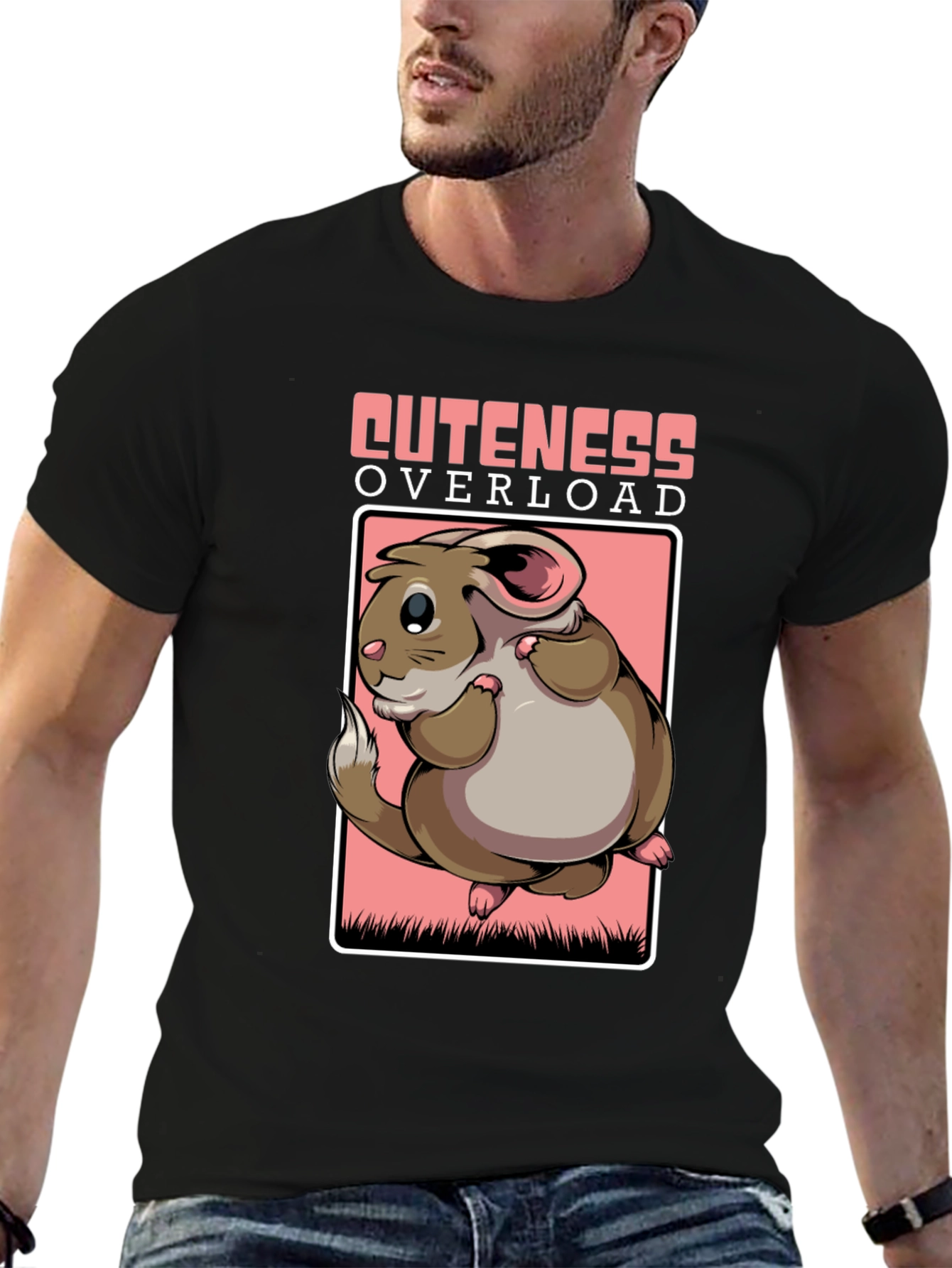 Camiseta Negra Cuteness Overload con Diseño de Hamster