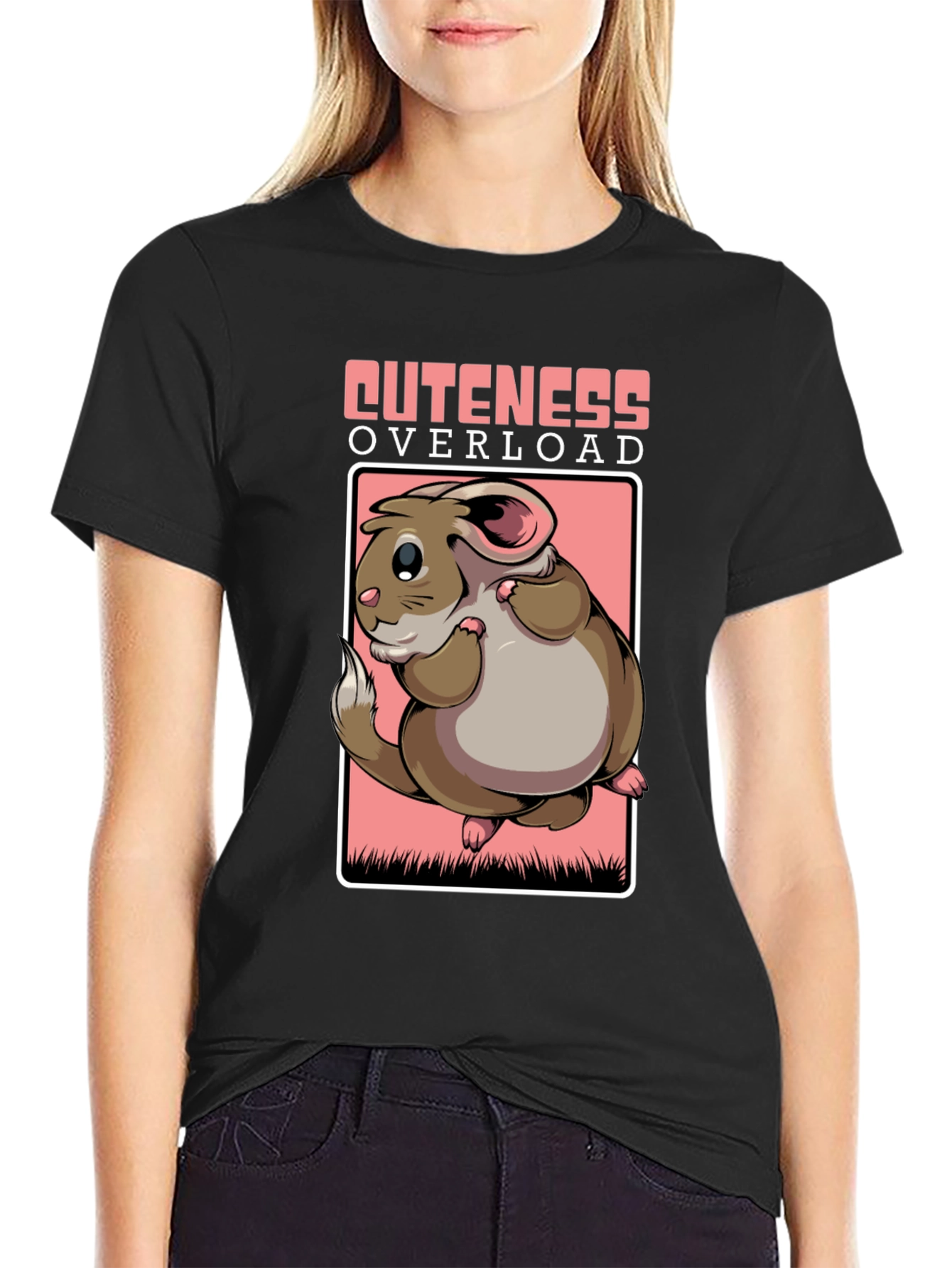 Camiseta Negra Cuteness Overload con Diseño de Hamster