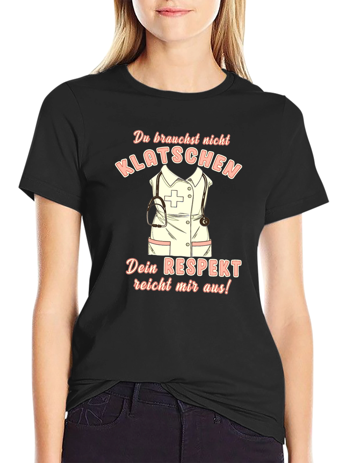 Camiseta Negra con Diseño de Enfermera