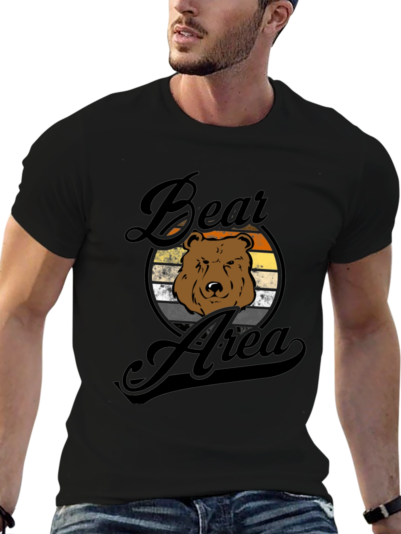 Camiseta Hombre Negra Diseño Oso Área