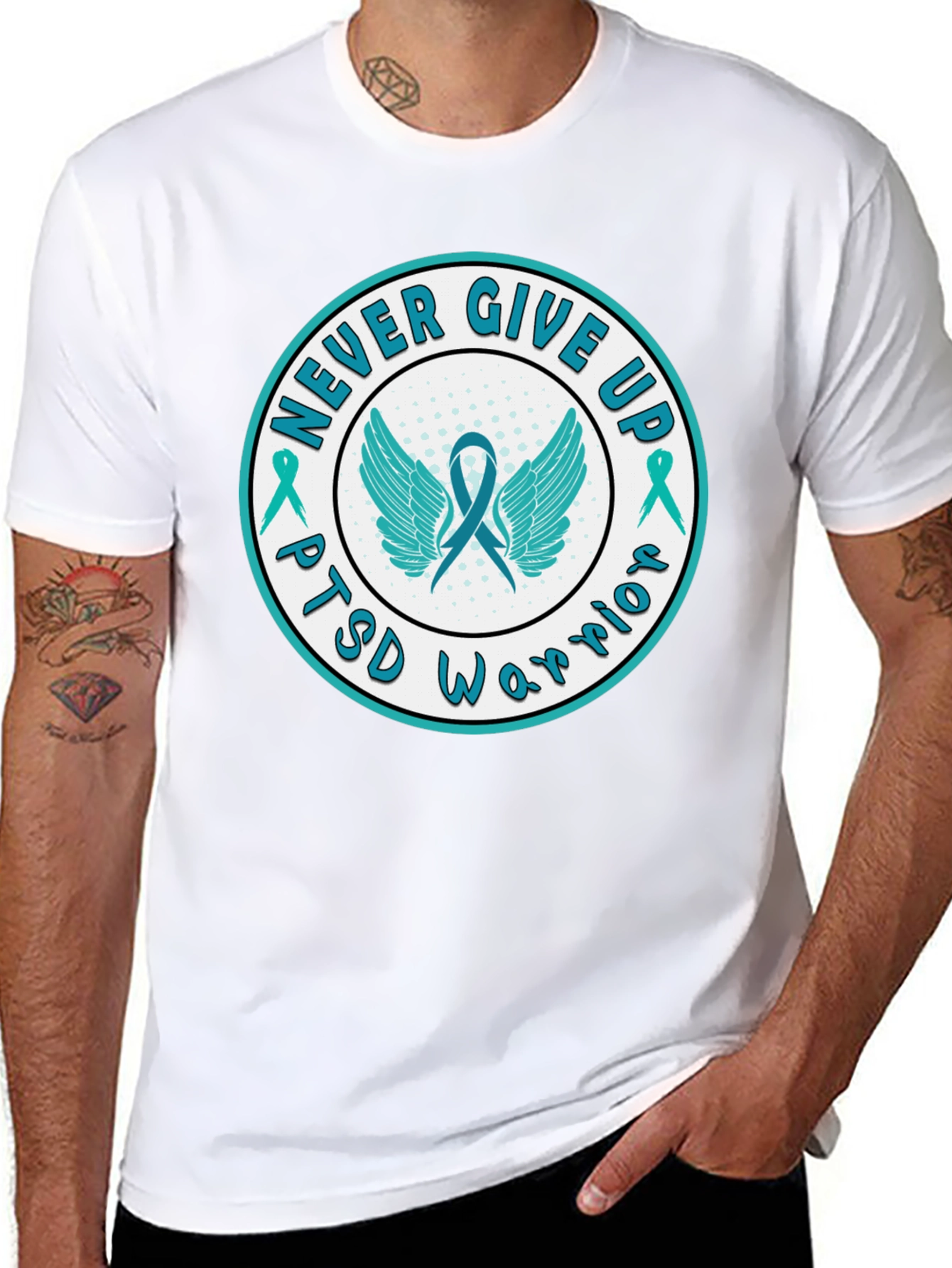 Camiseta Negra: Guerrero PTSD - Nunca te rindas