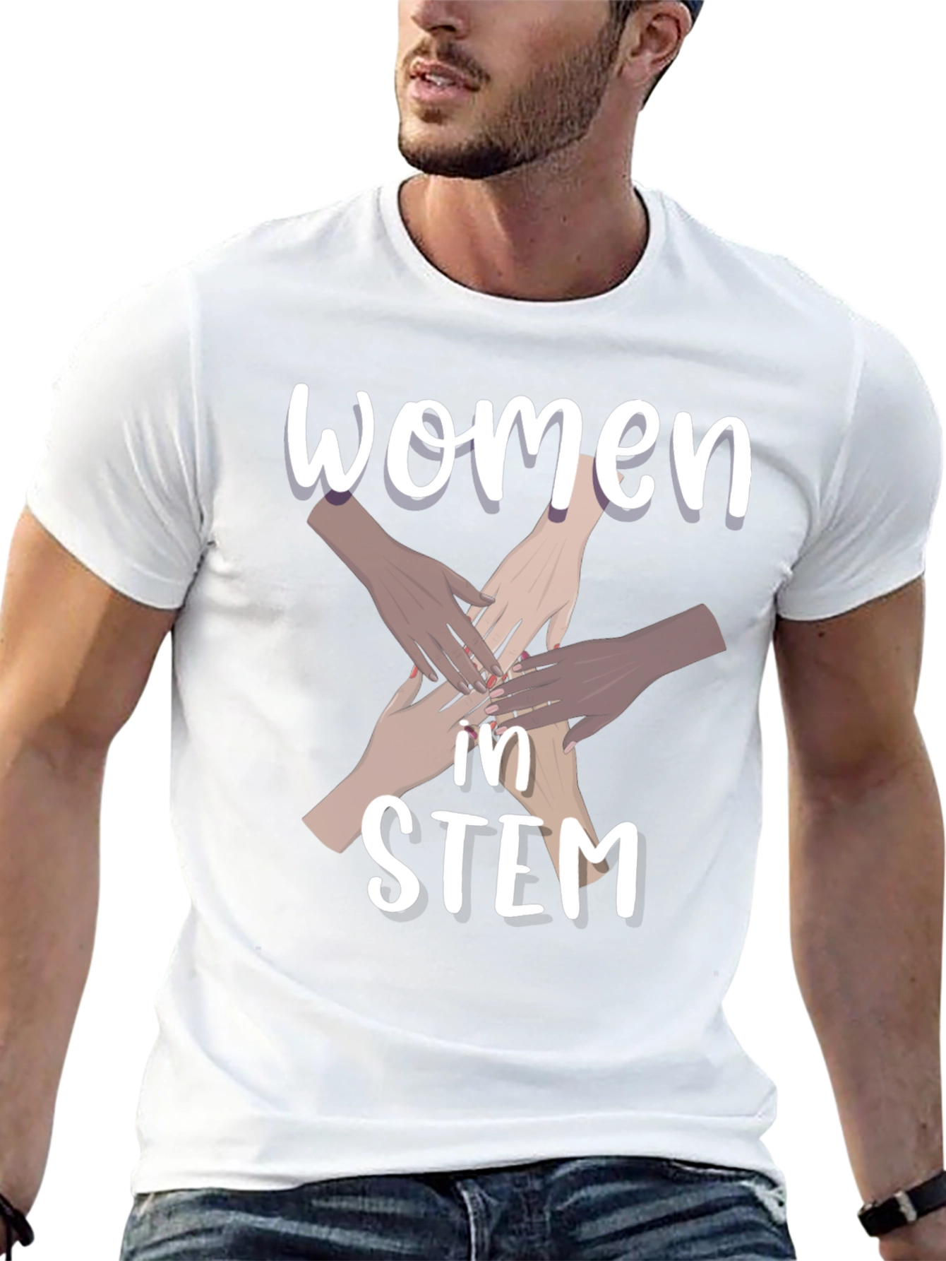 Camiseta Negra Women in STEM con Diseño de Manos