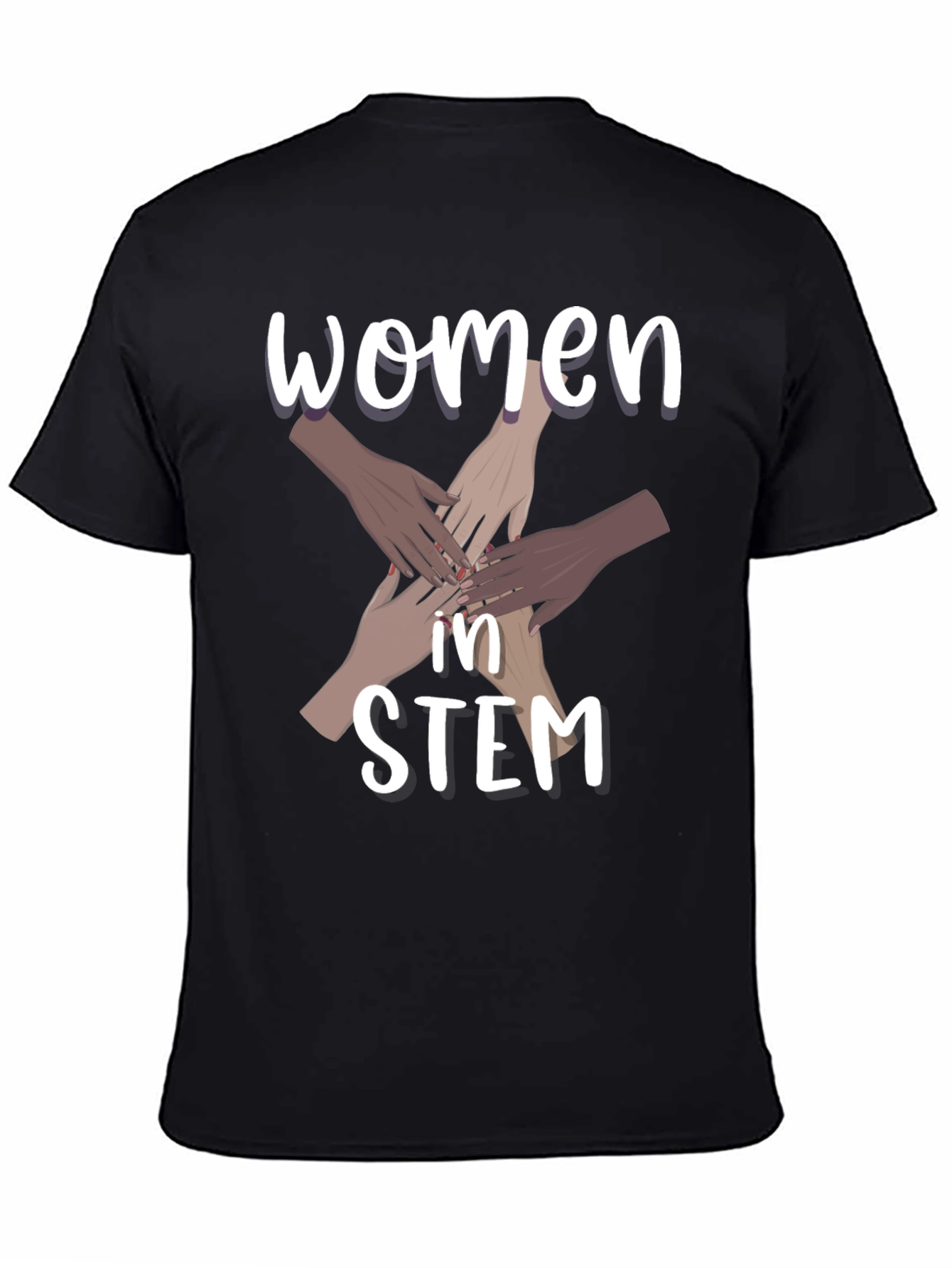 Camiseta Negra Women in STEM con Diseño de Manos