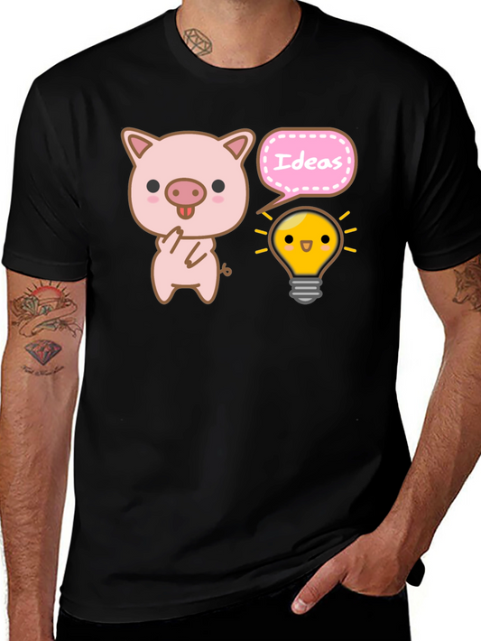 Camiseta Negra con Diseño de Cerdo y Bombilla de Ideas