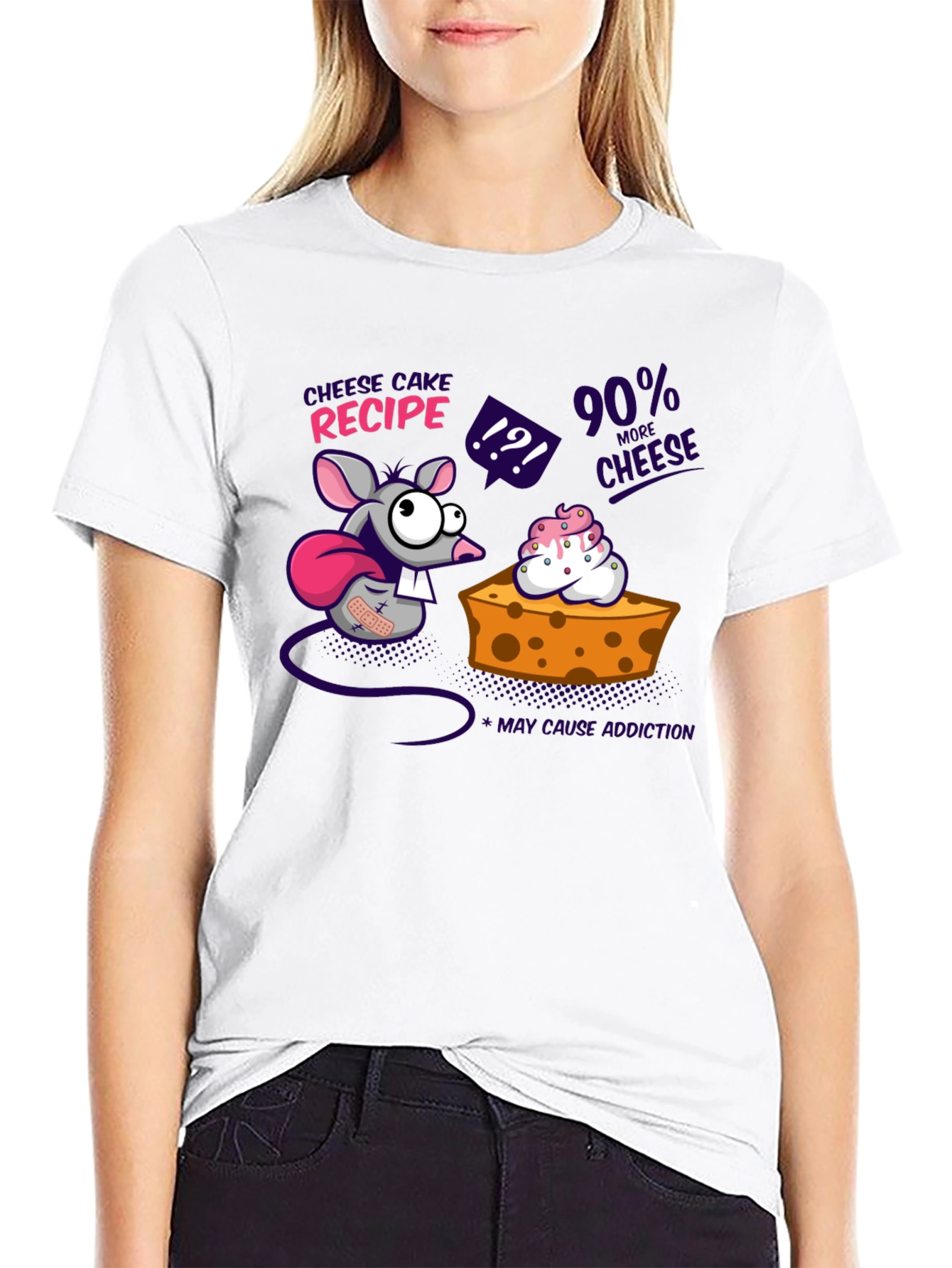 Camiseta Negra Divertida con Diseño de Ratón y Queso