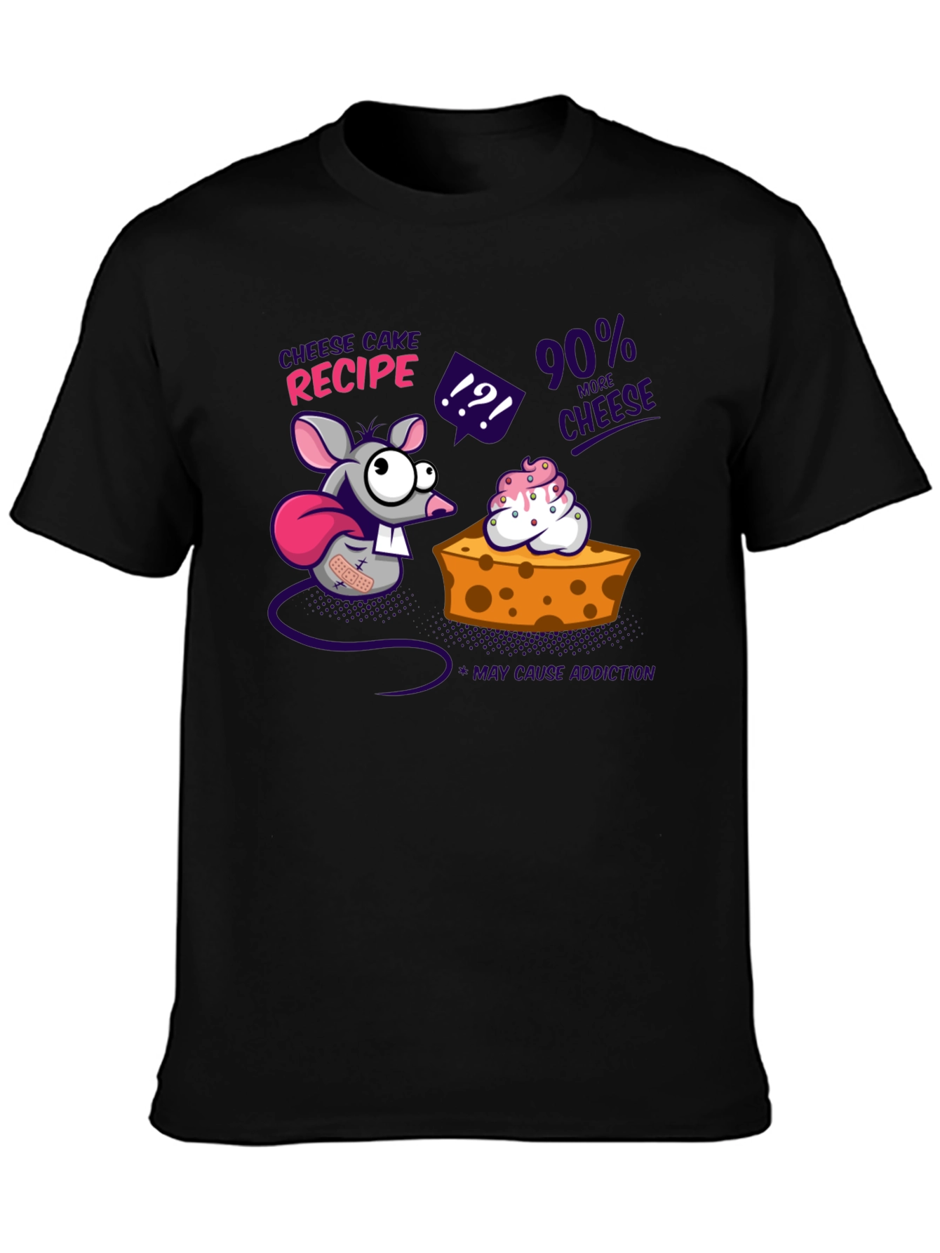Camiseta Negra Divertida con Diseño de Ratón y Queso