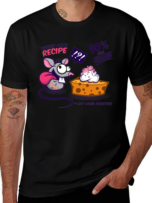 Camiseta Negra Divertida con Diseño de Ratón y Queso