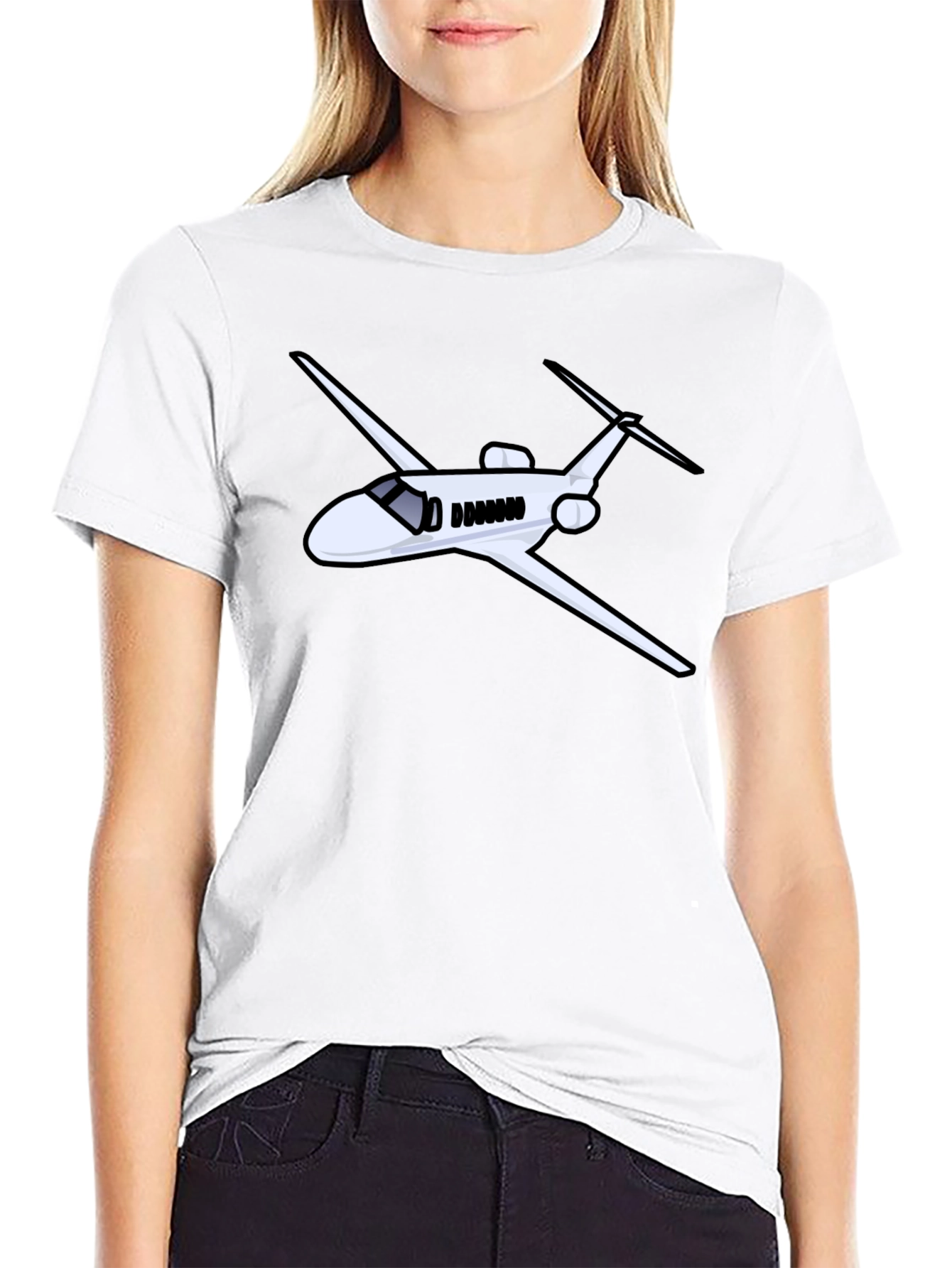 Camiseta Negra con Diseño de Avión Jet Personal