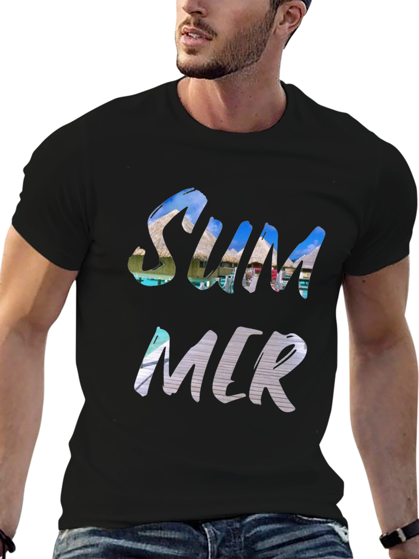 Camiseta Negra Hombre - Diseño Verano