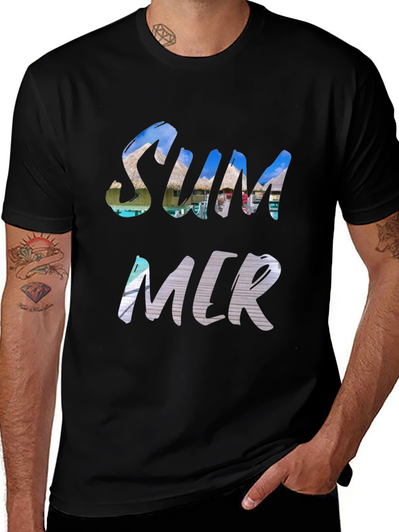 Camiseta Negra Hombre - Diseño Verano