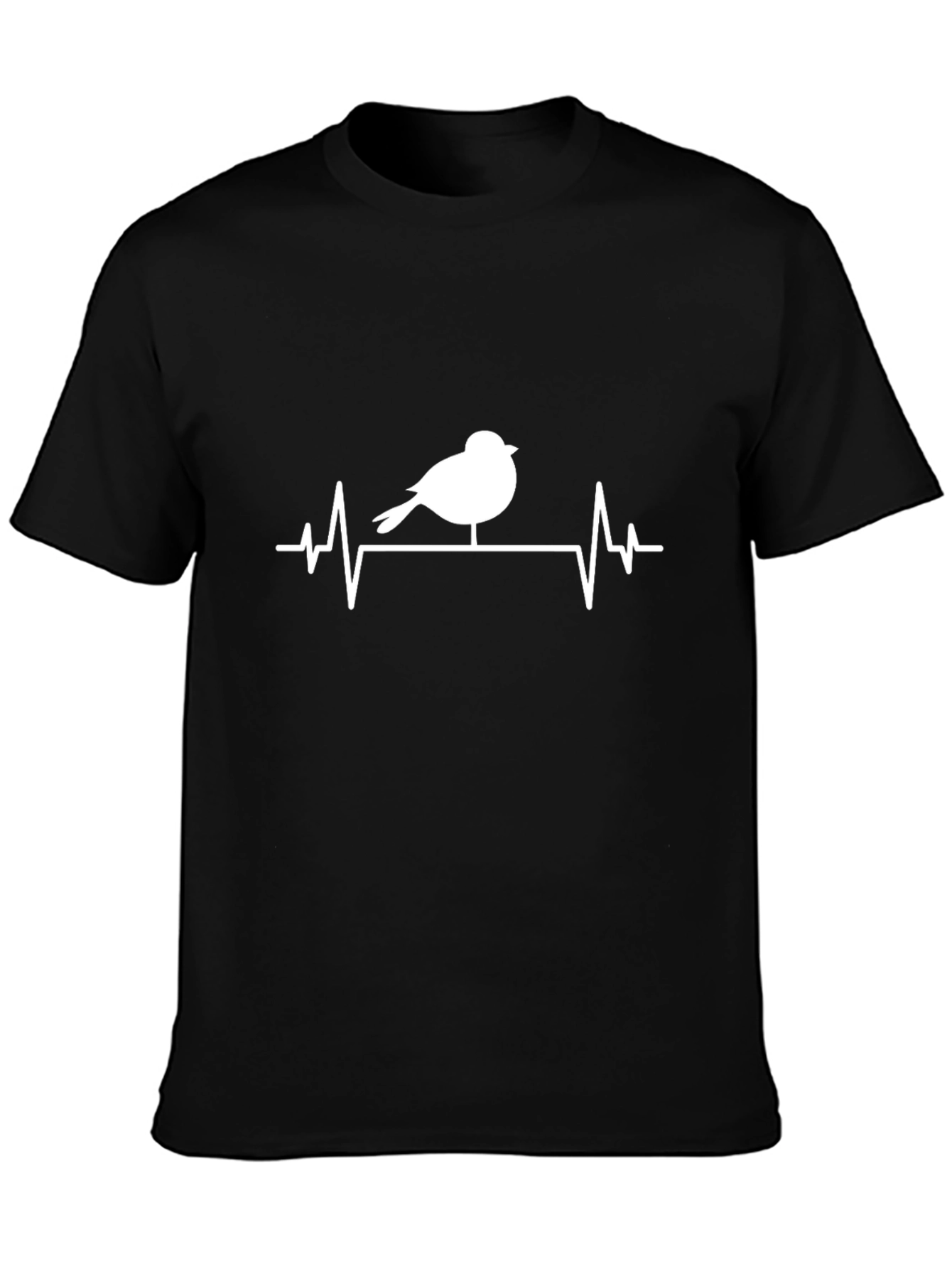 Camiseta Negra con Diseño de Pájaro y Ritmo Cardíaco