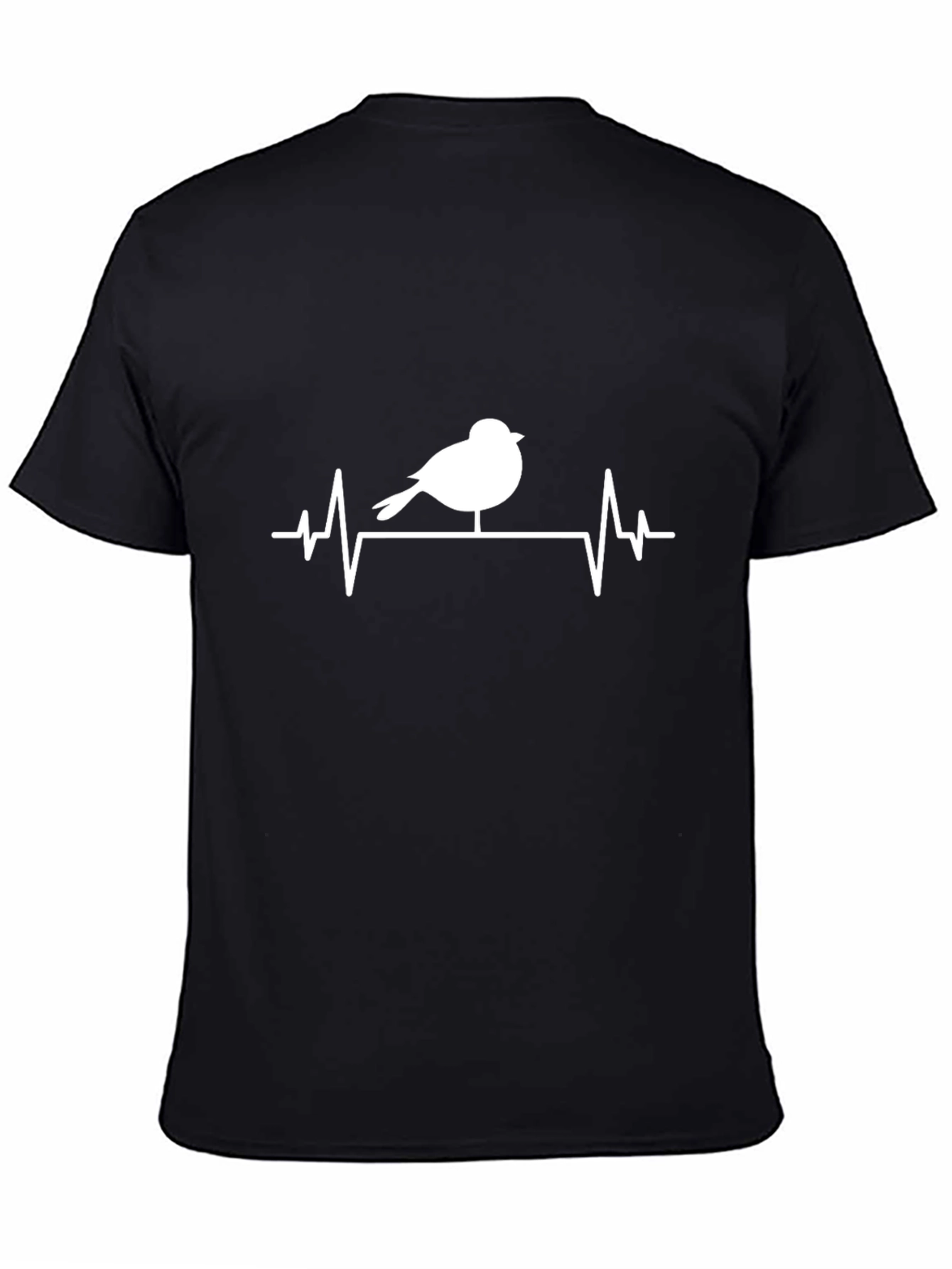 Camiseta Negra con Diseño de Pájaro y Ritmo Cardíaco