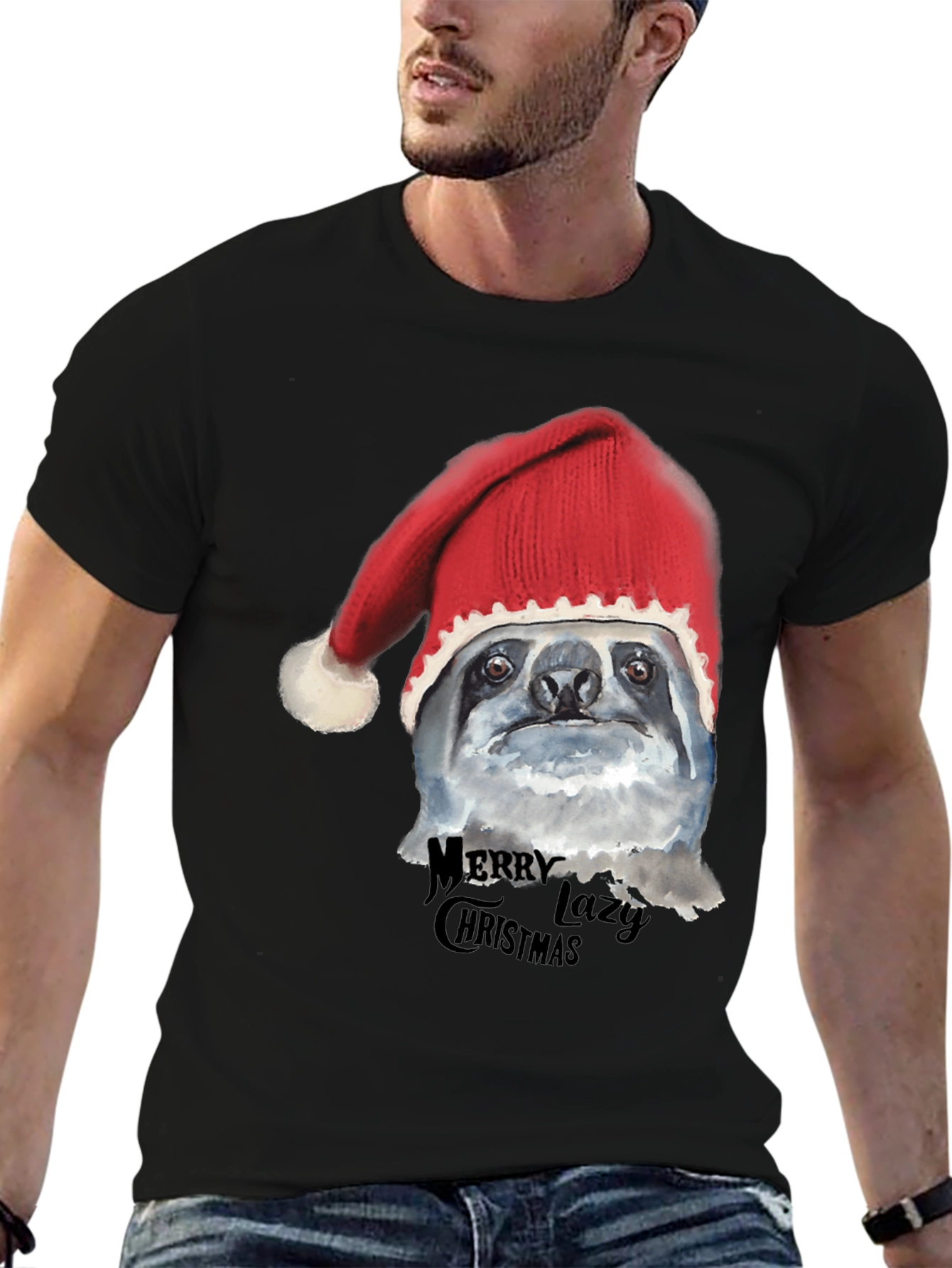Camiseta Negra Navideña Perezosa