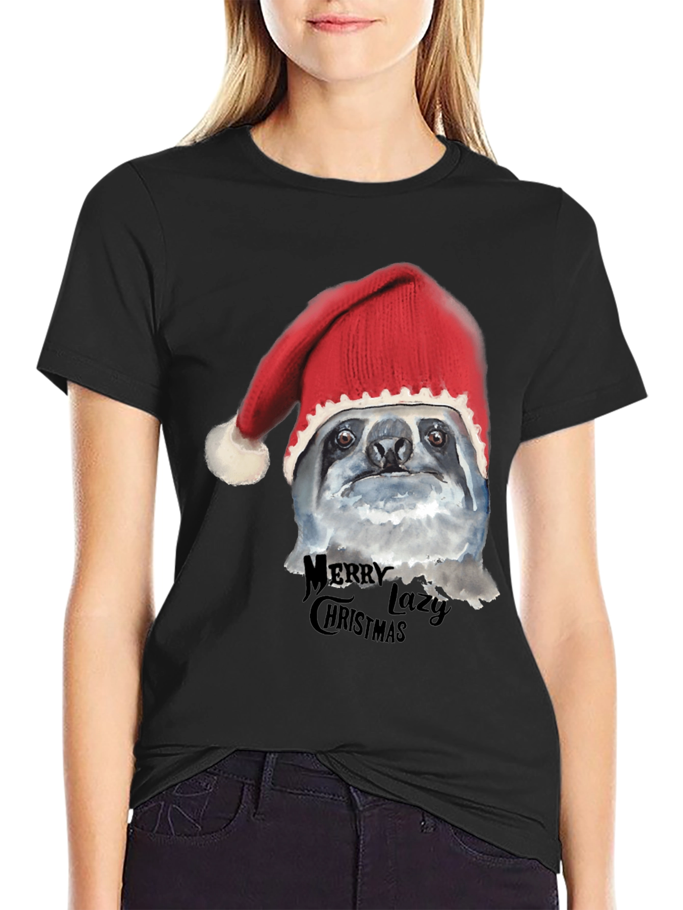 Camiseta Negra Navideña Perezosa