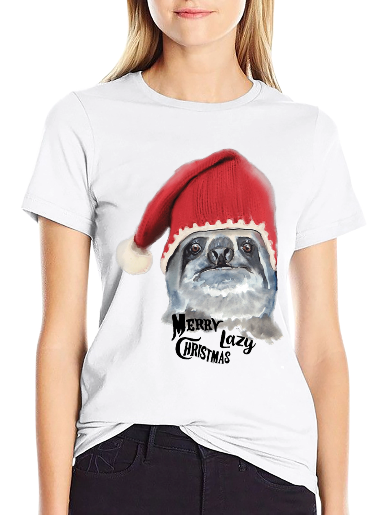 Camiseta Negra Navideña Perezosa