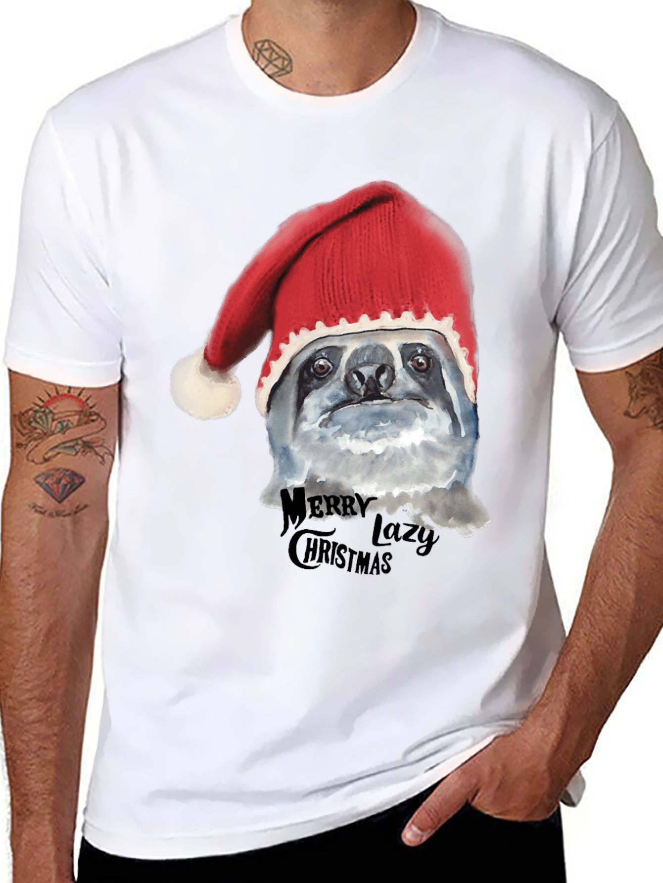 Camiseta Negra Navideña Perezosa