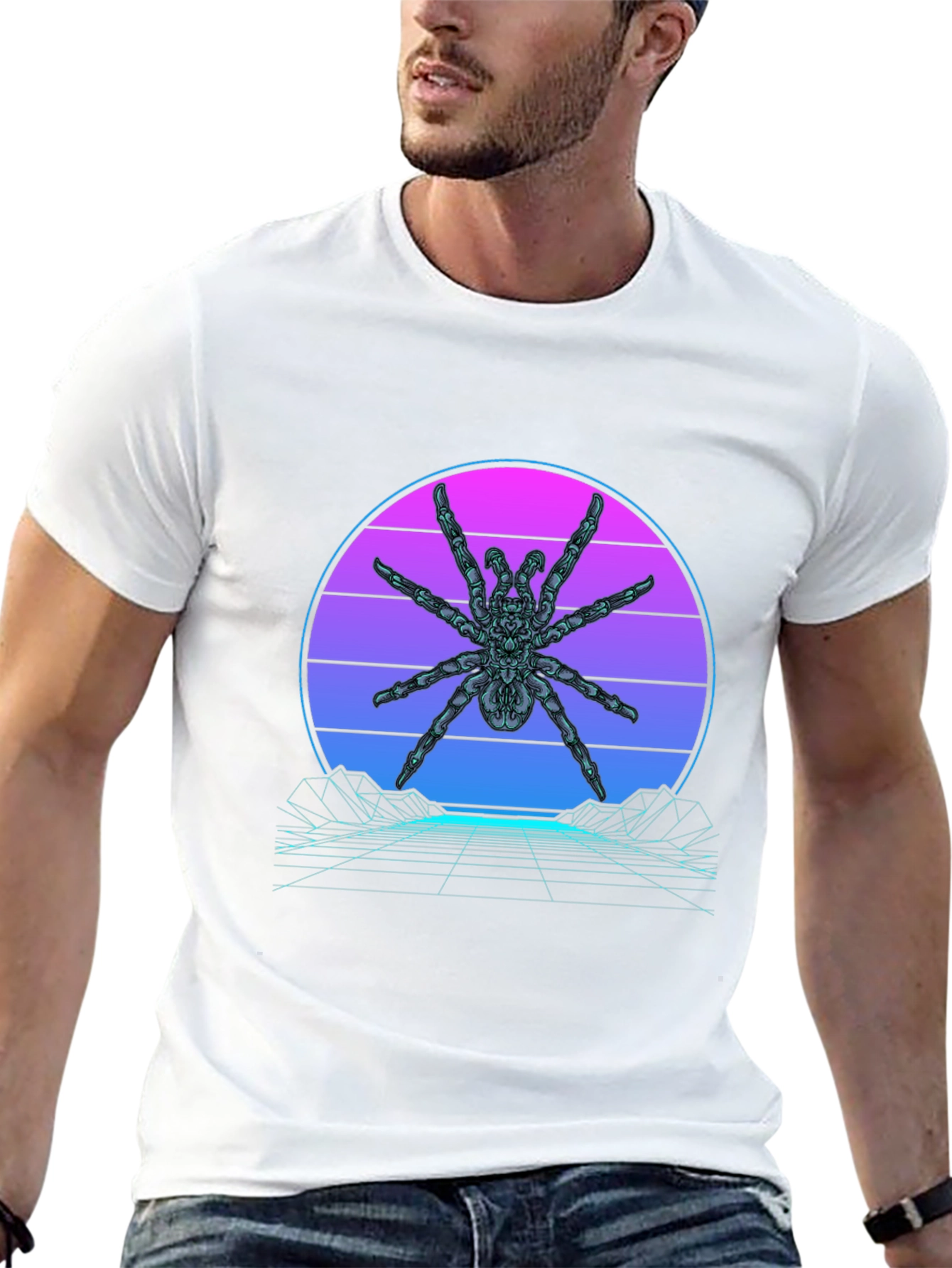 Camiseta Negra con Diseño Arácnido Retro