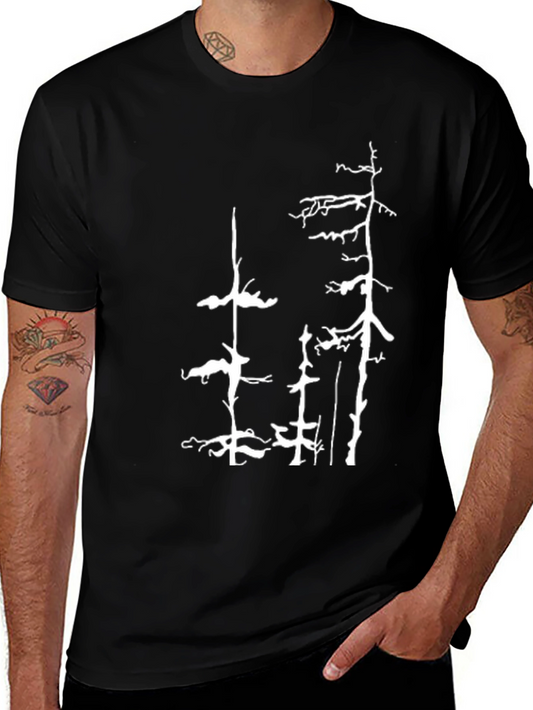 Camiseta Negra con Diseño de Árboles Abstractos