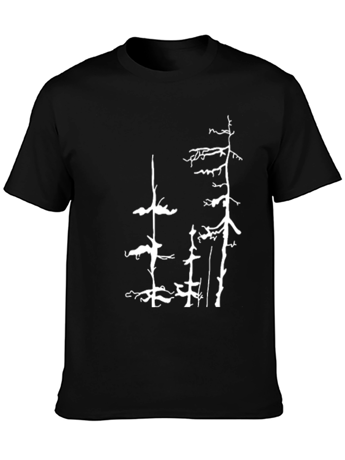 Camiseta Negra con Diseño de Árboles Abstractos
