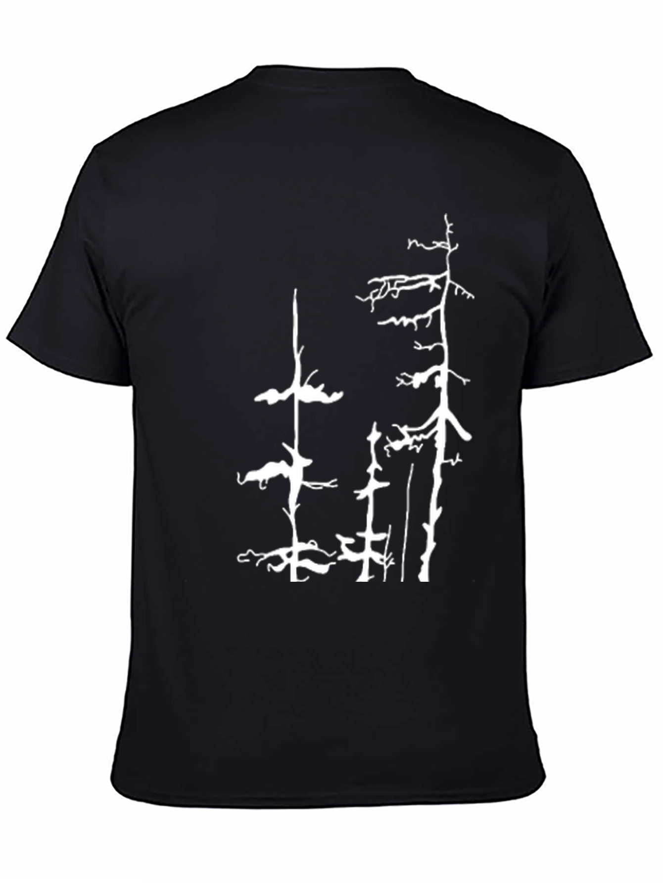 Camiseta Negra con Diseño de Árboles Abstractos
