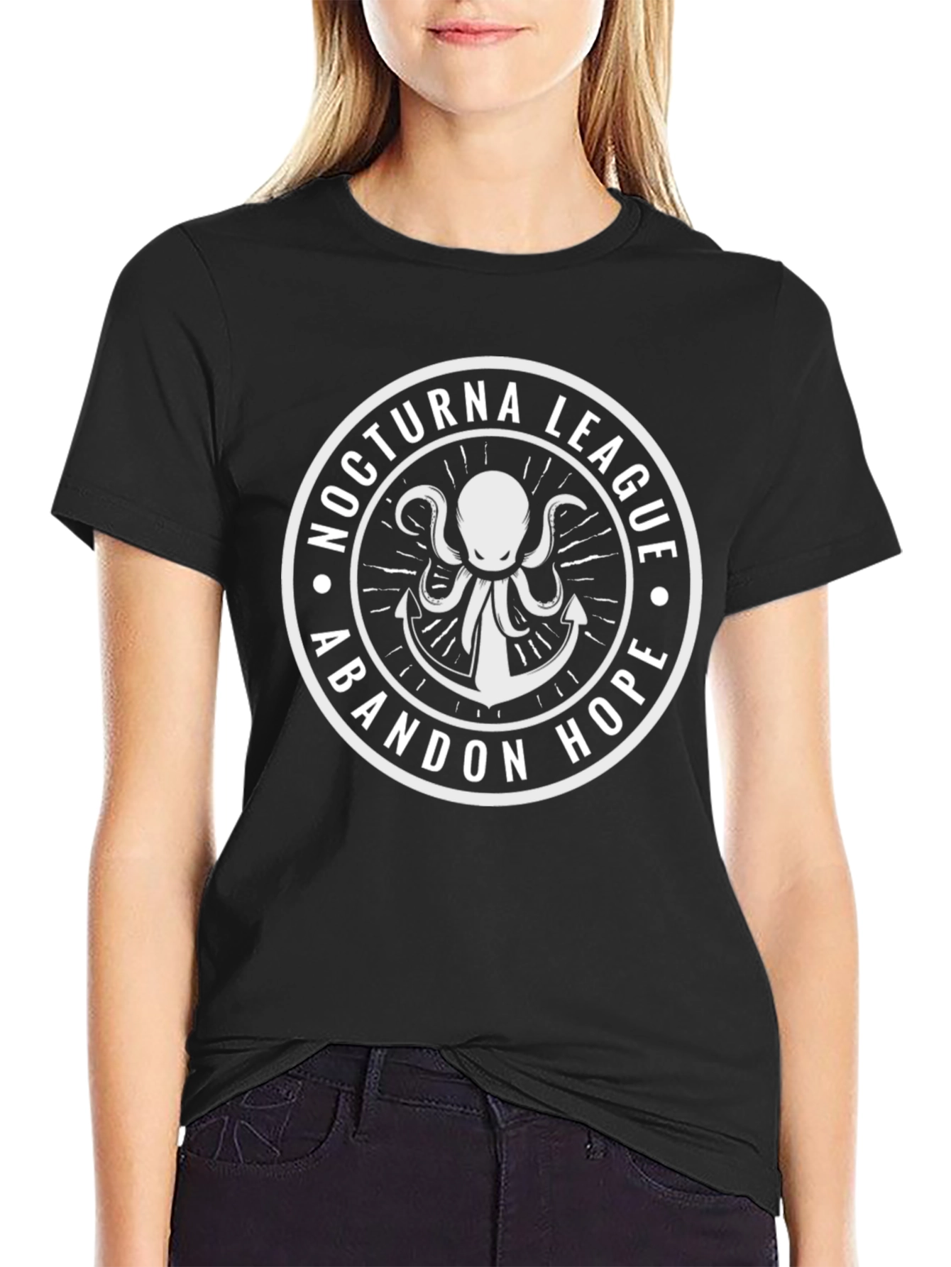 Camiseta Negra Nocturna League Abandon Hope