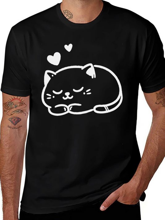 Camiseta Negra con Diseño de Gato Dormilón