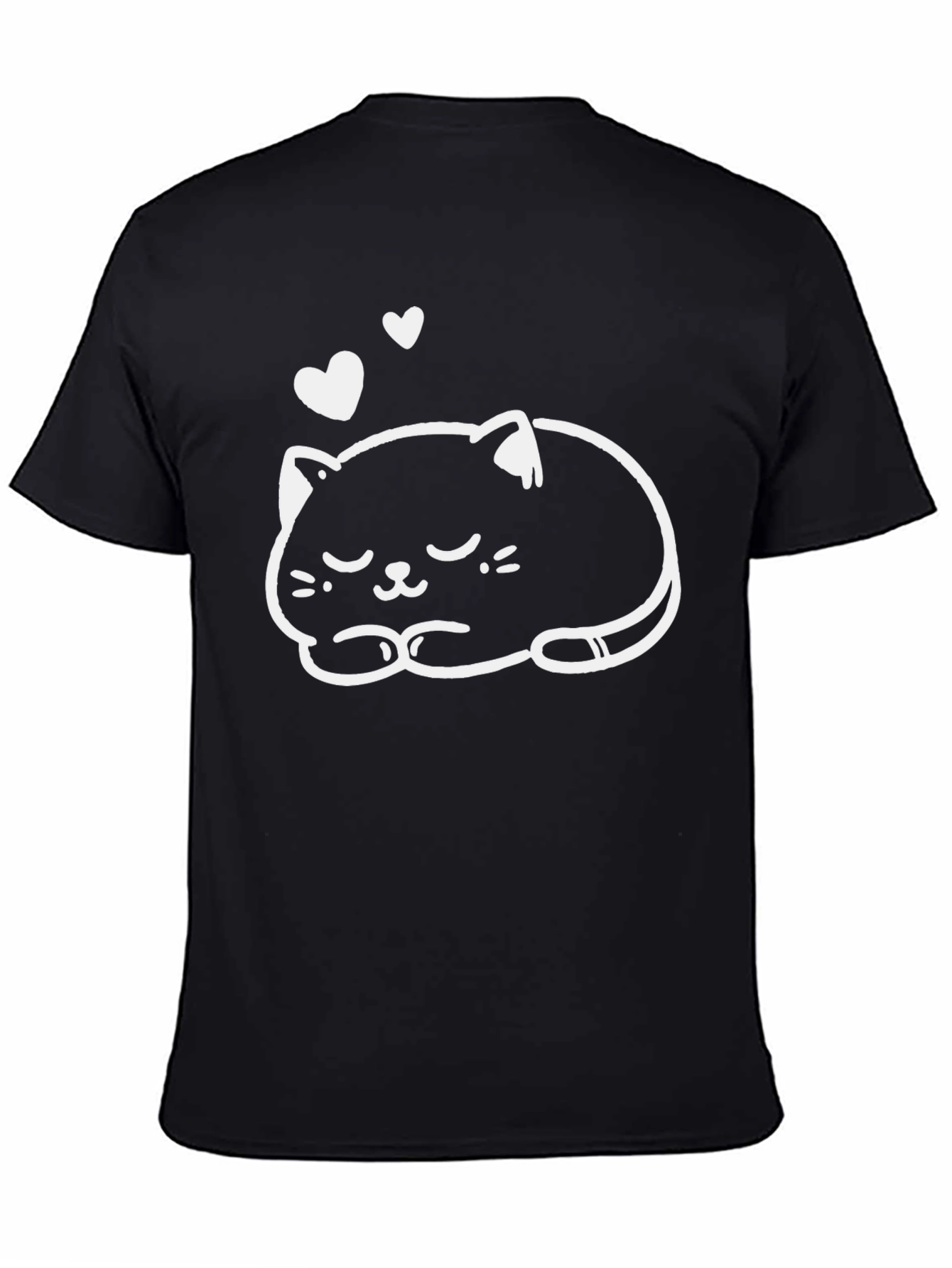Camiseta Negra con Diseño de Gato Dormilón