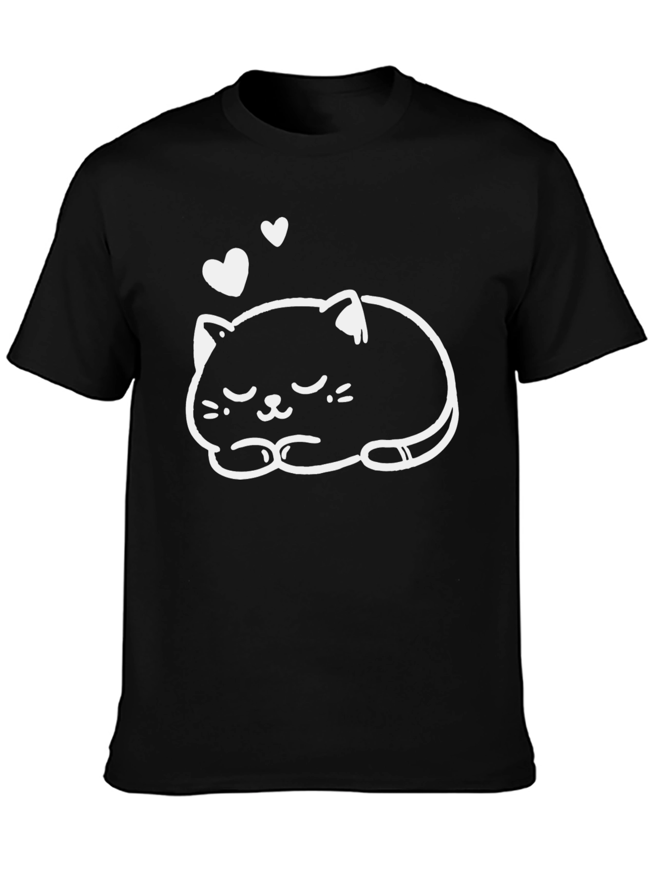Camiseta Negra con Diseño de Gato Dormilón