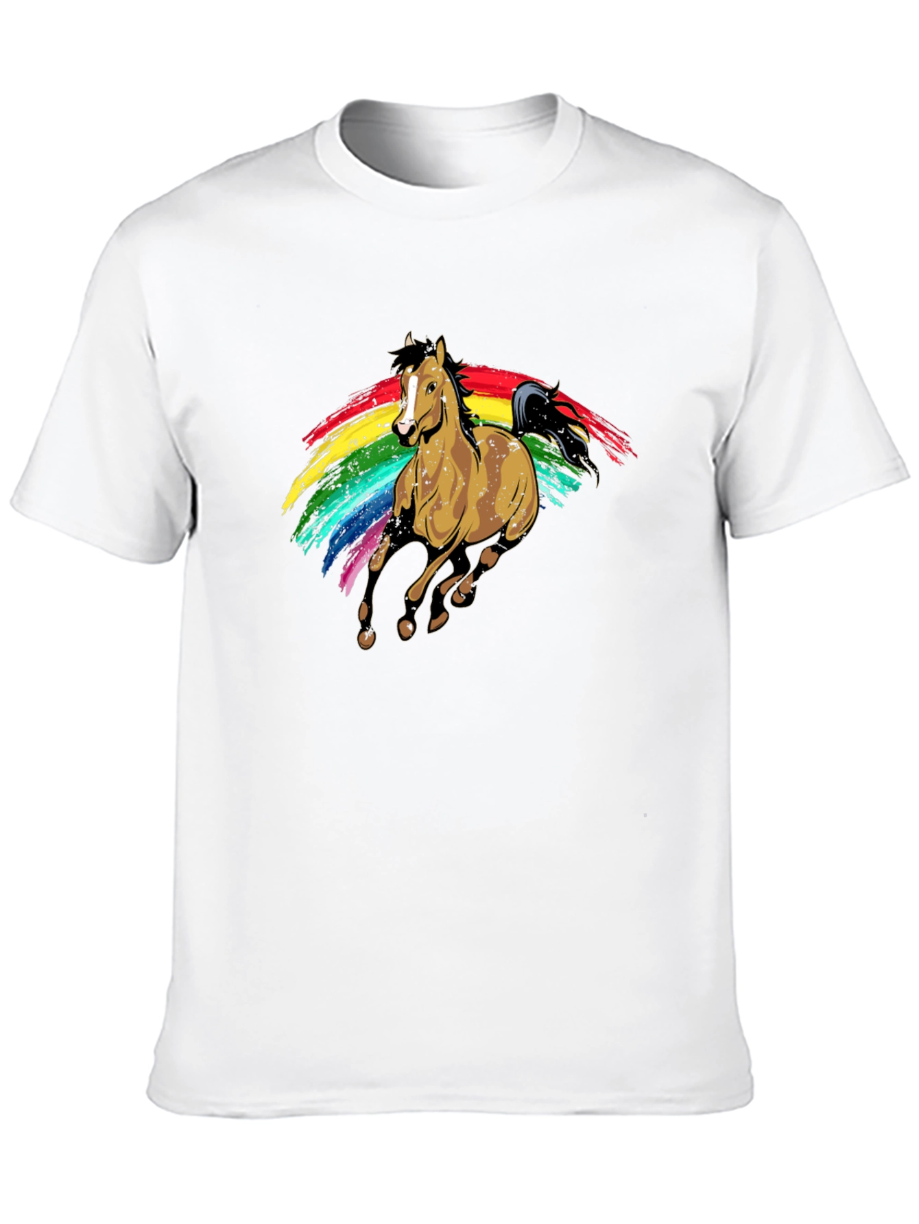 Camiseta Negra con Estampado de Caballo Arcoíris