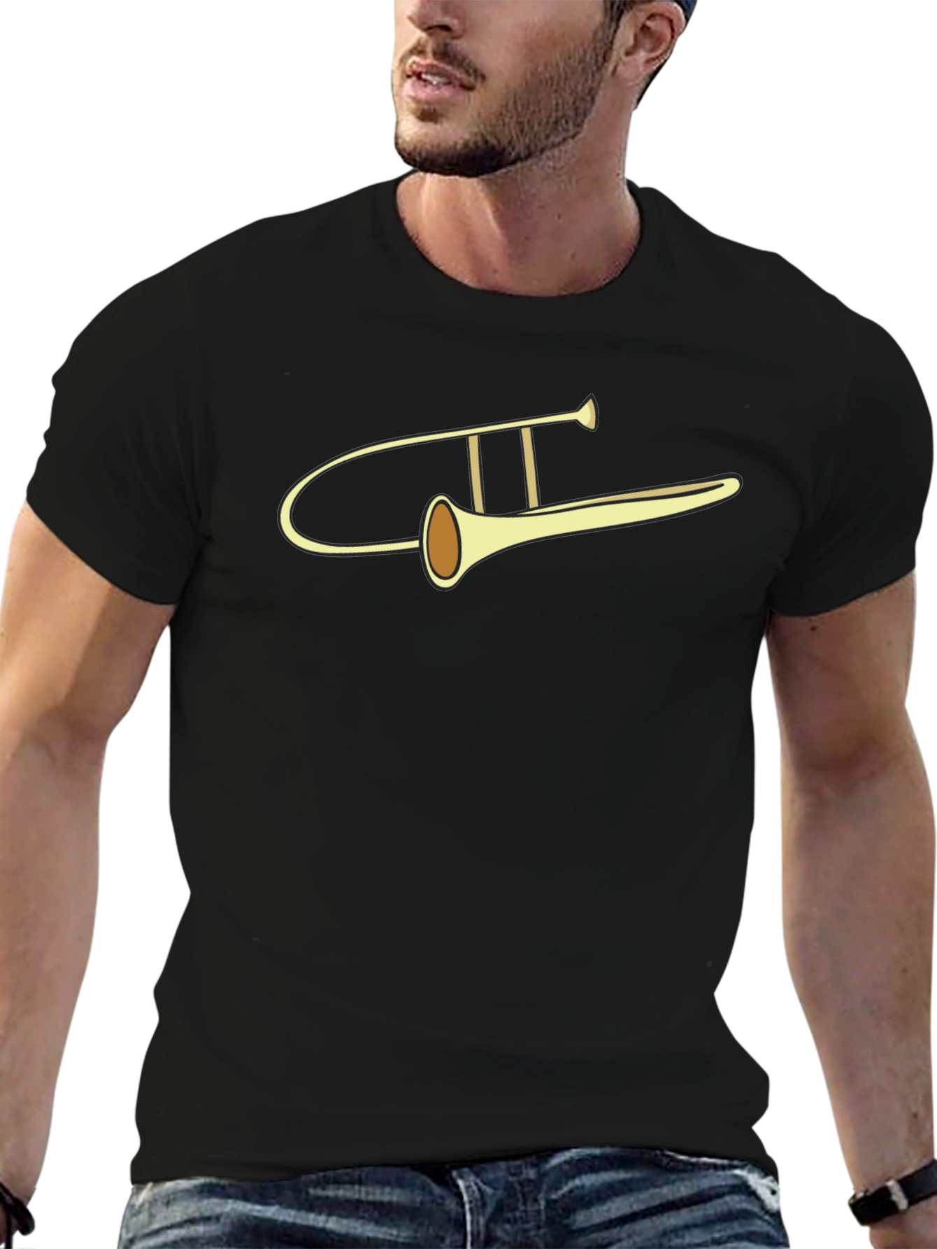 Camiseta Negra con Diseño de Trombón