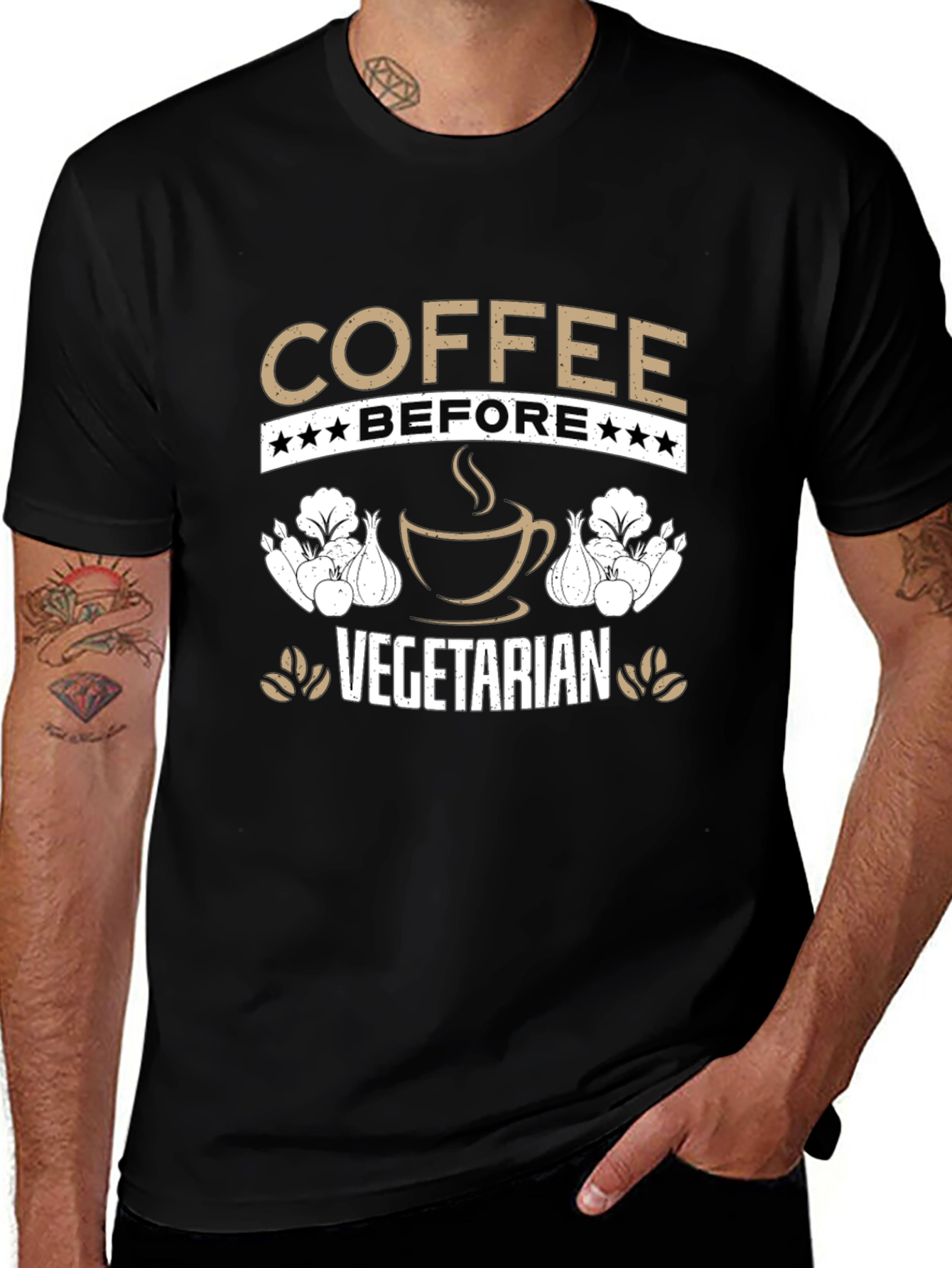 Camiseta Café Antes de Vegetariano Divertida
