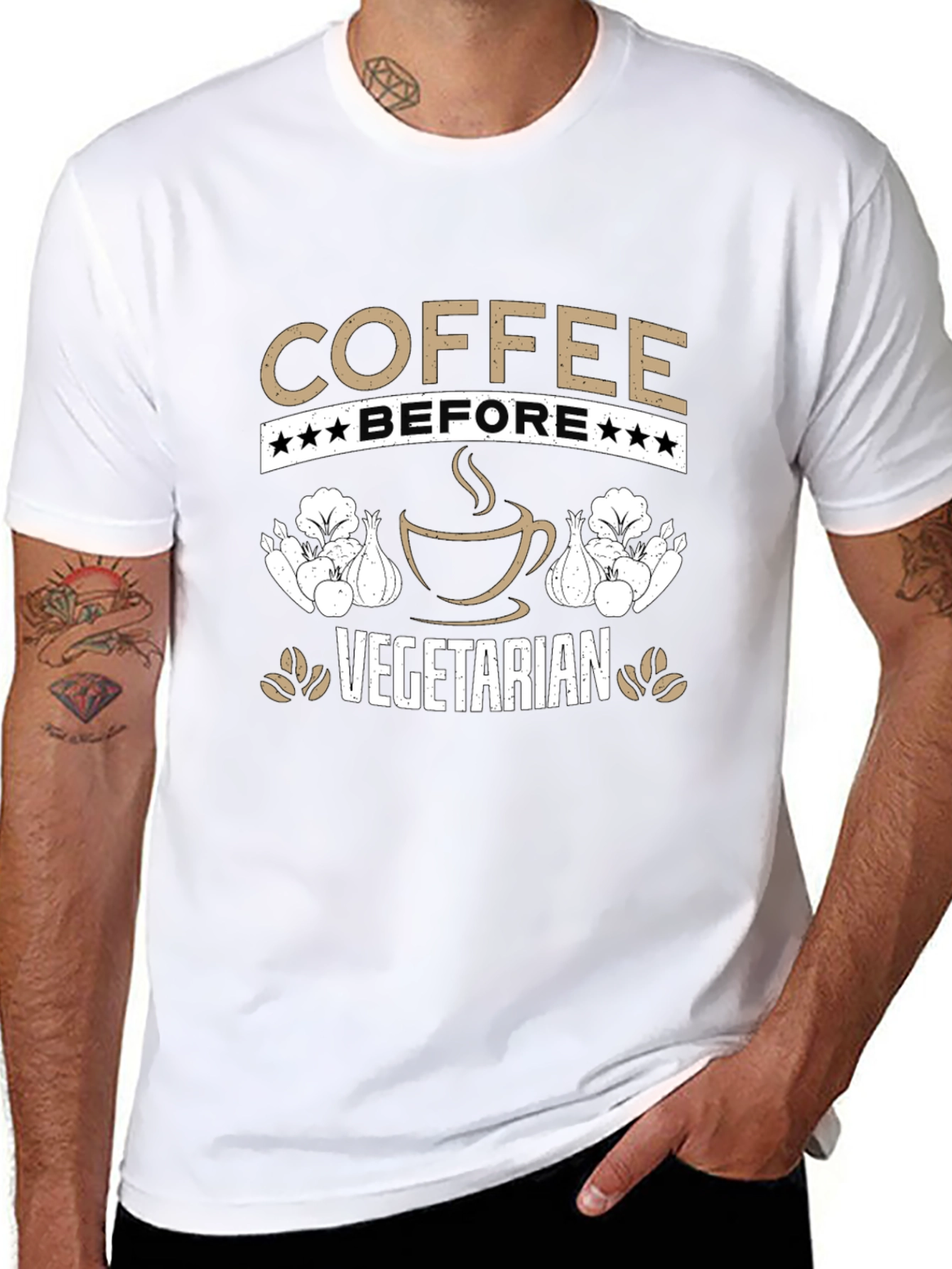 Camiseta Café Antes de Vegetariano Divertida