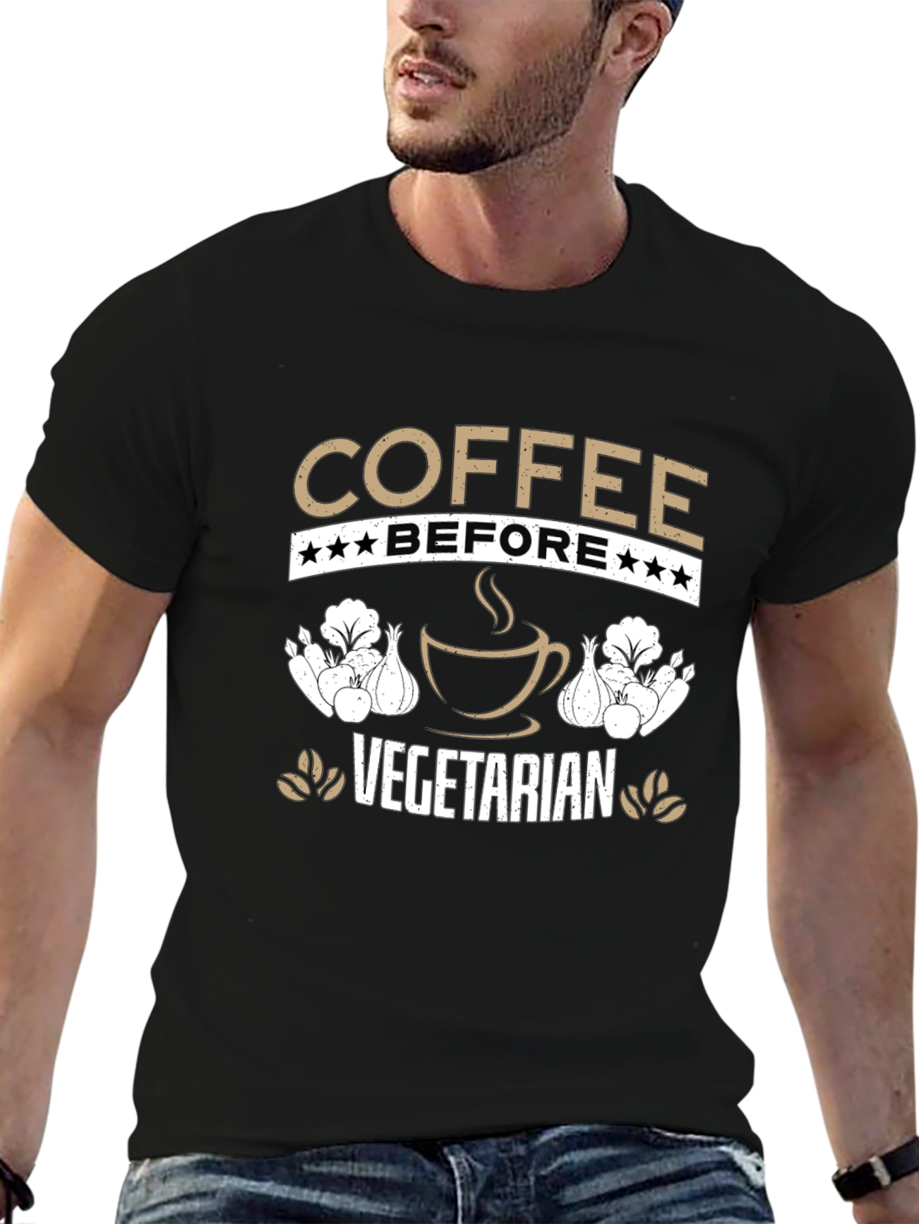 Camiseta Café Antes de Vegetariano Divertida